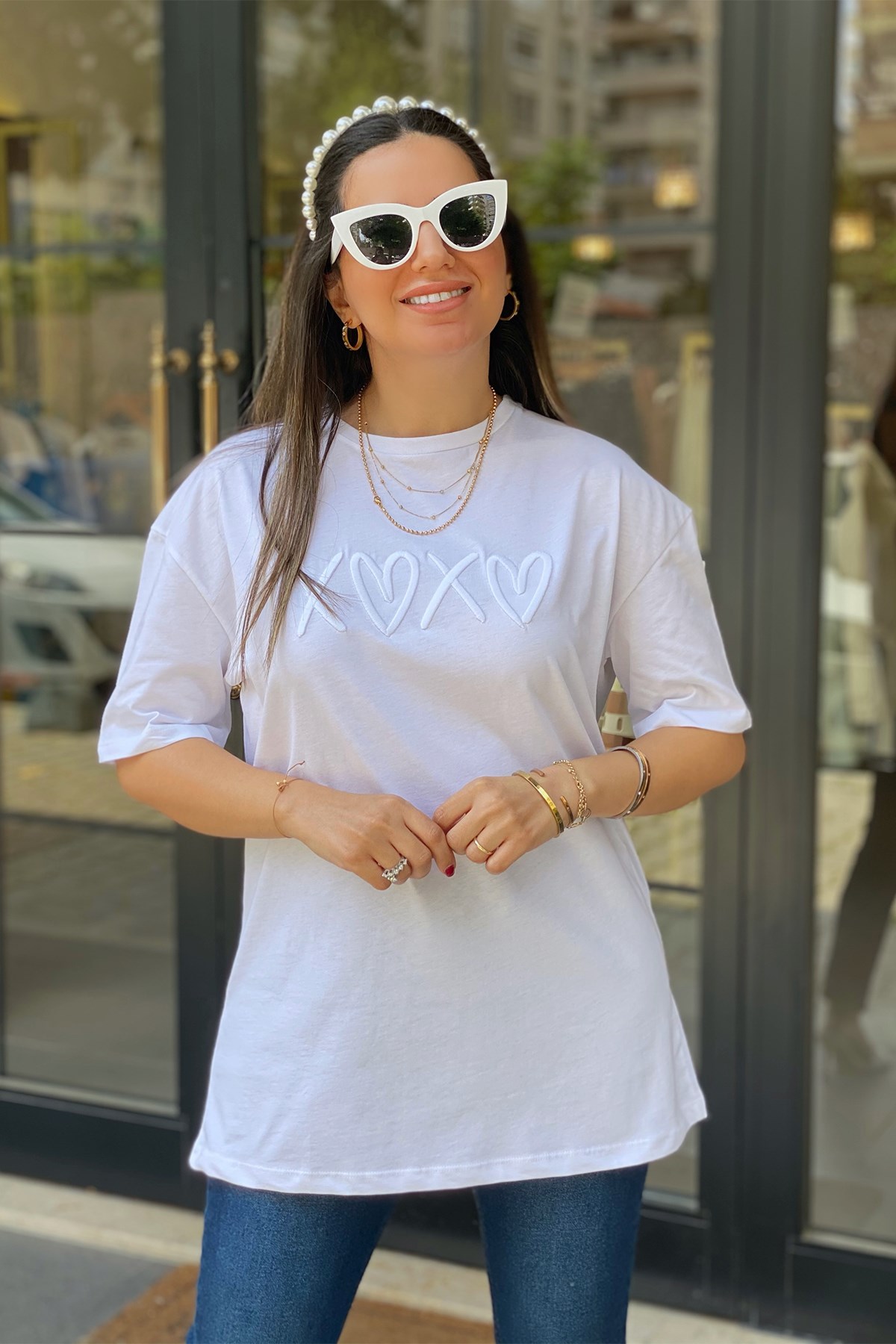 Baskı Detaylı Beyaz Tshirt