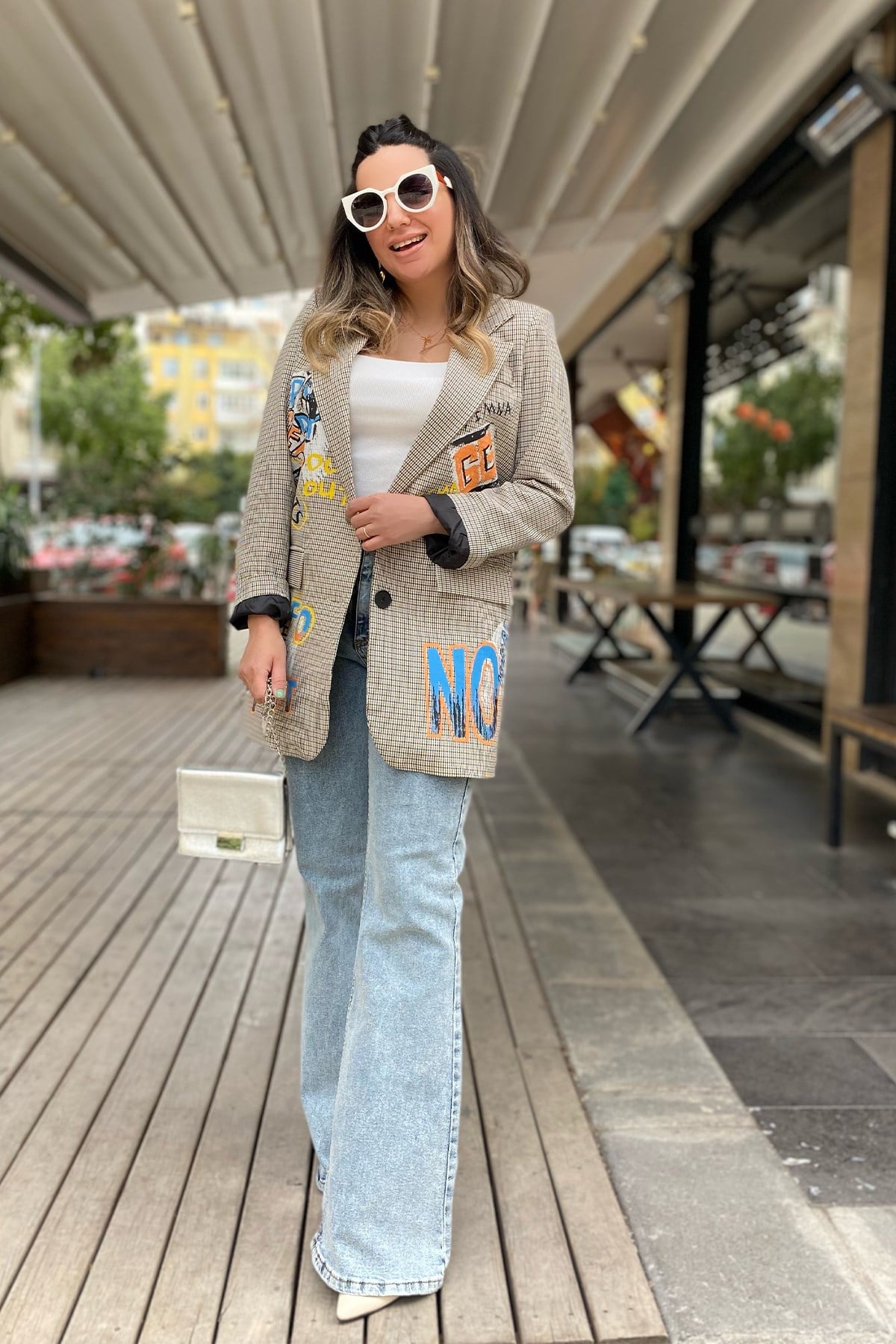 Baskı Detaylı Tasarım Blazer Ceket