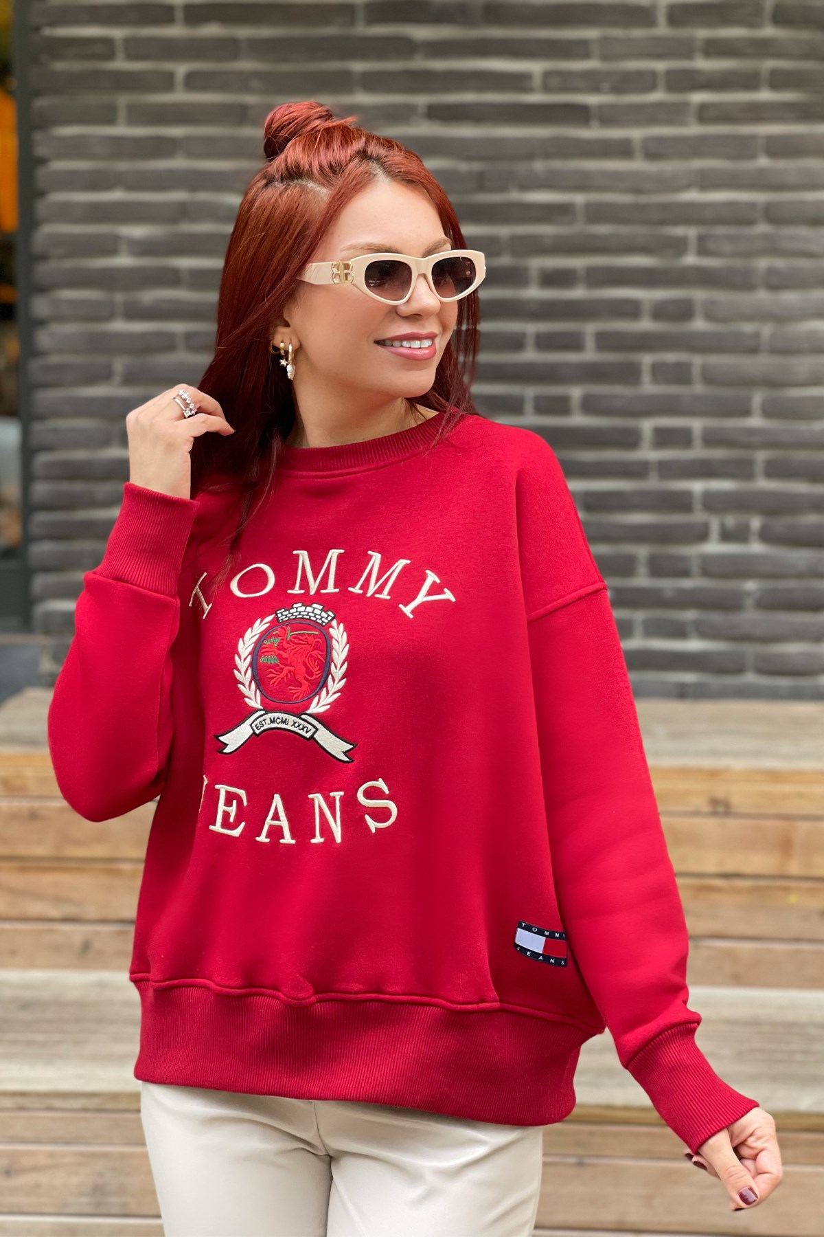 Baskılı Bordo Sweatshirt