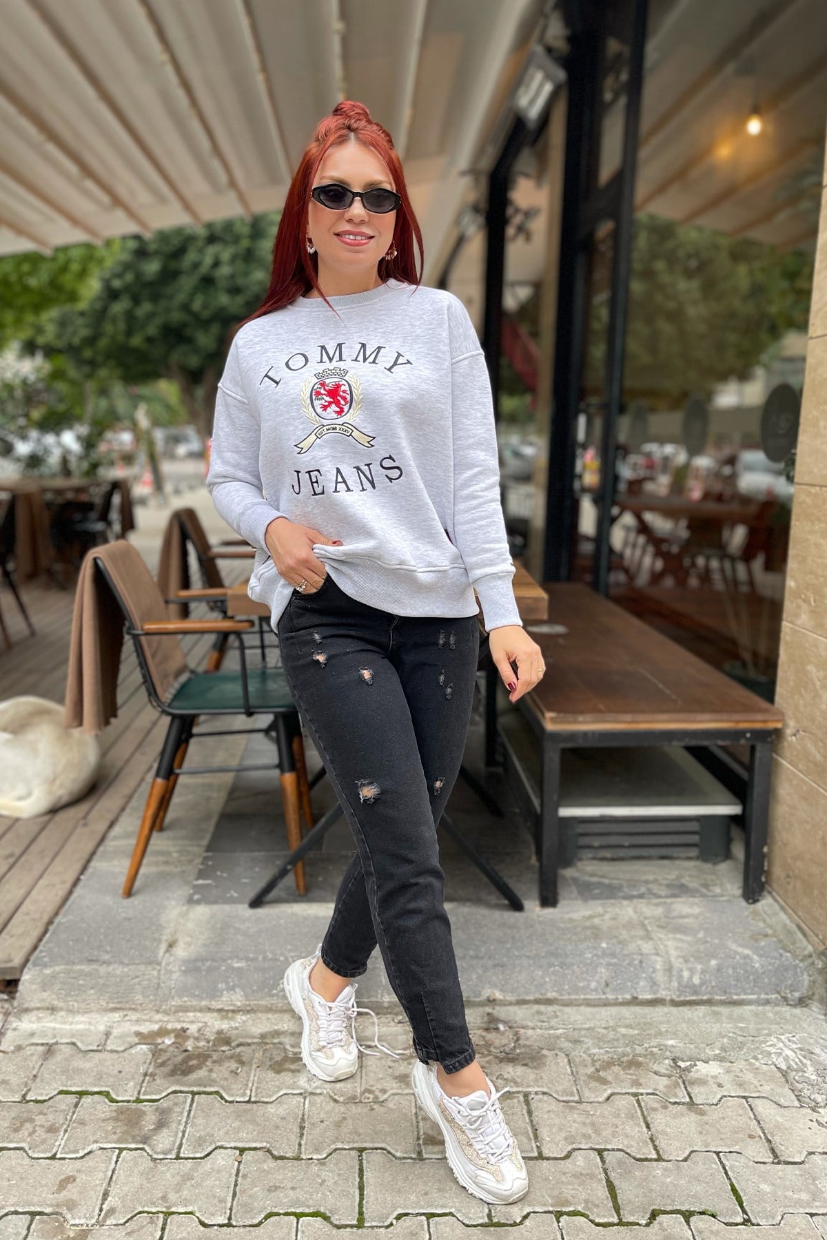 Baskılı Gri Sweatshirt