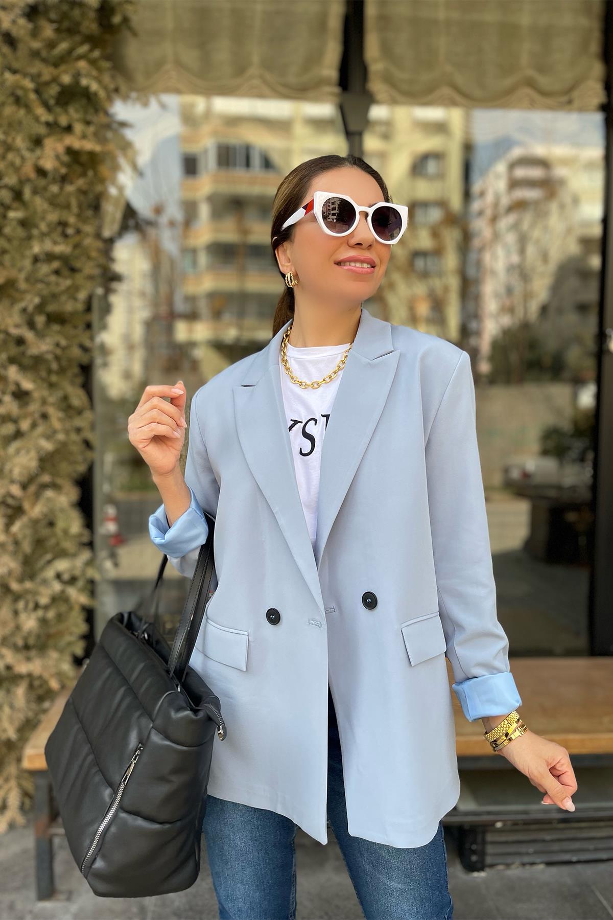 Bebe Mavi Kruvaze Blazer Ceket