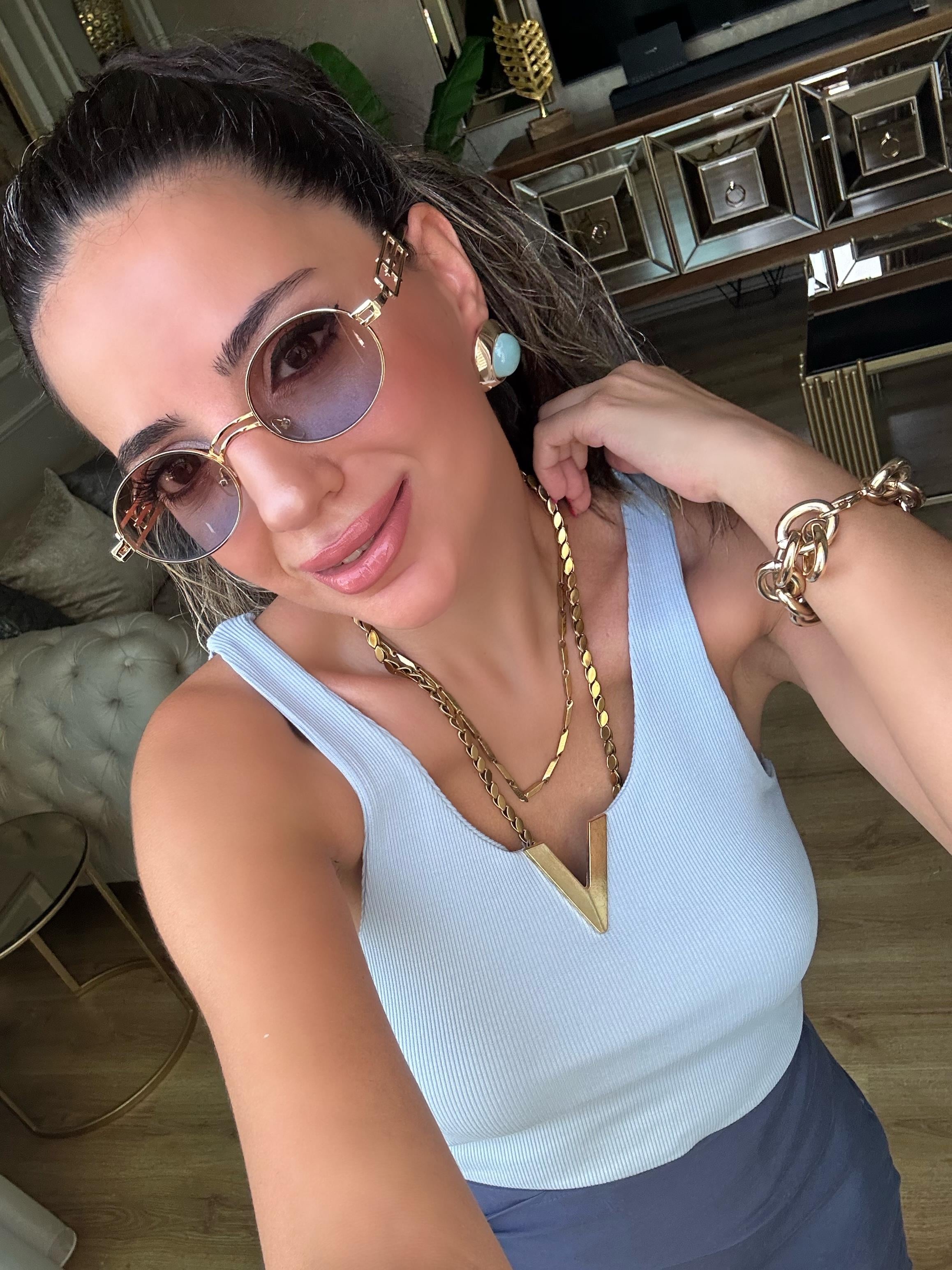 Bebe Mavi Önü Gold V Detaylı Bluz Atlet
