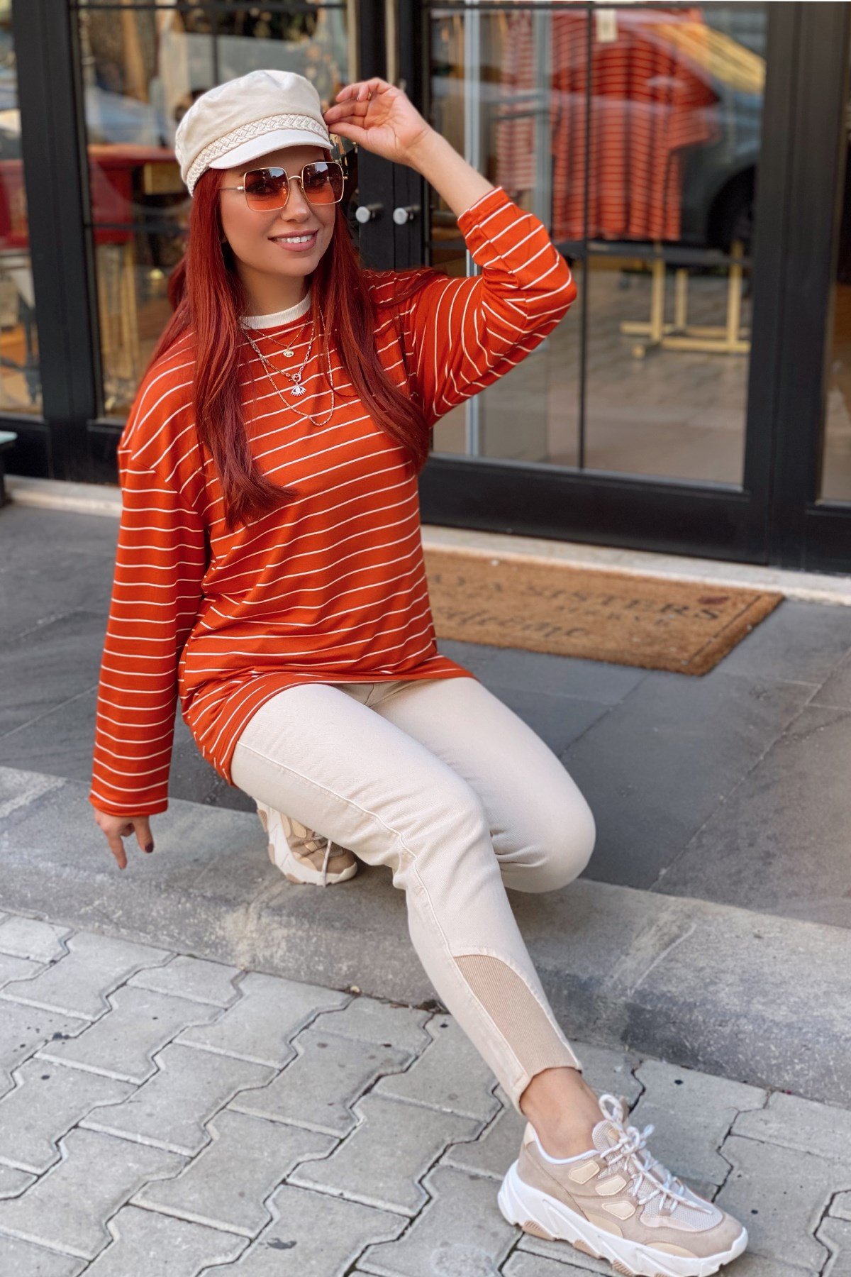 Bej Paça Detaylı bel Lastikli Kot Pantolon