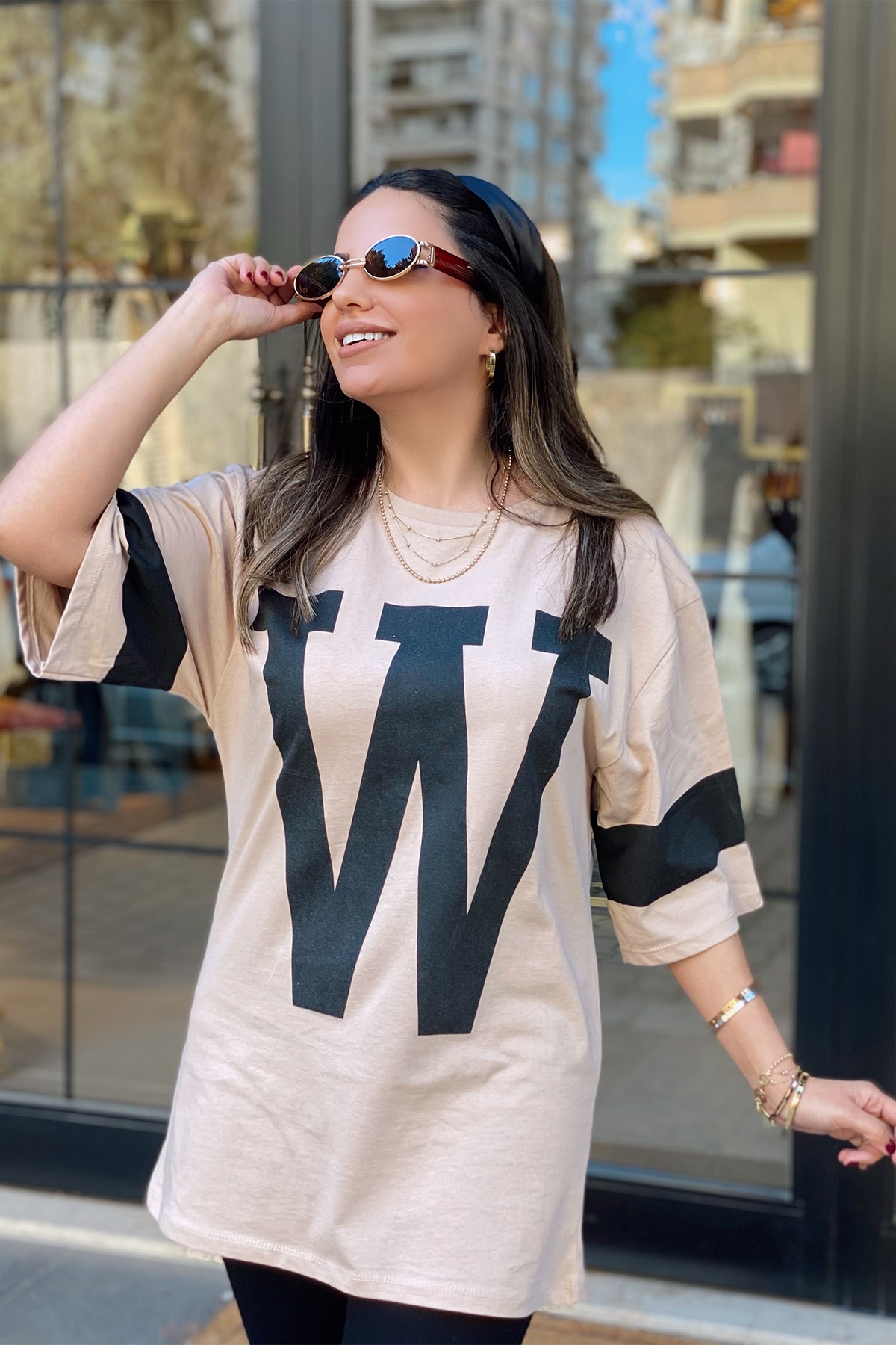 Bej W Baskılı Tshirt