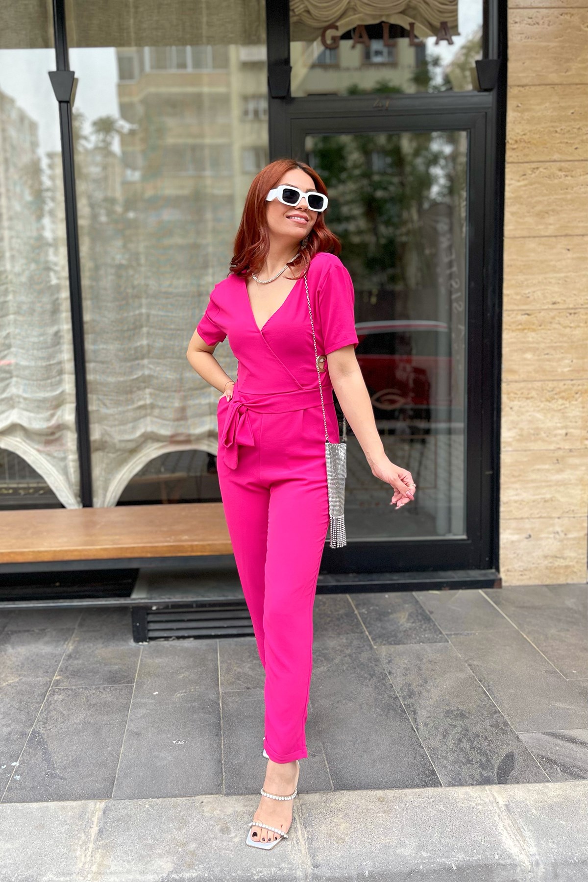 Beli Kuş Gözlü Pembe Tulum 