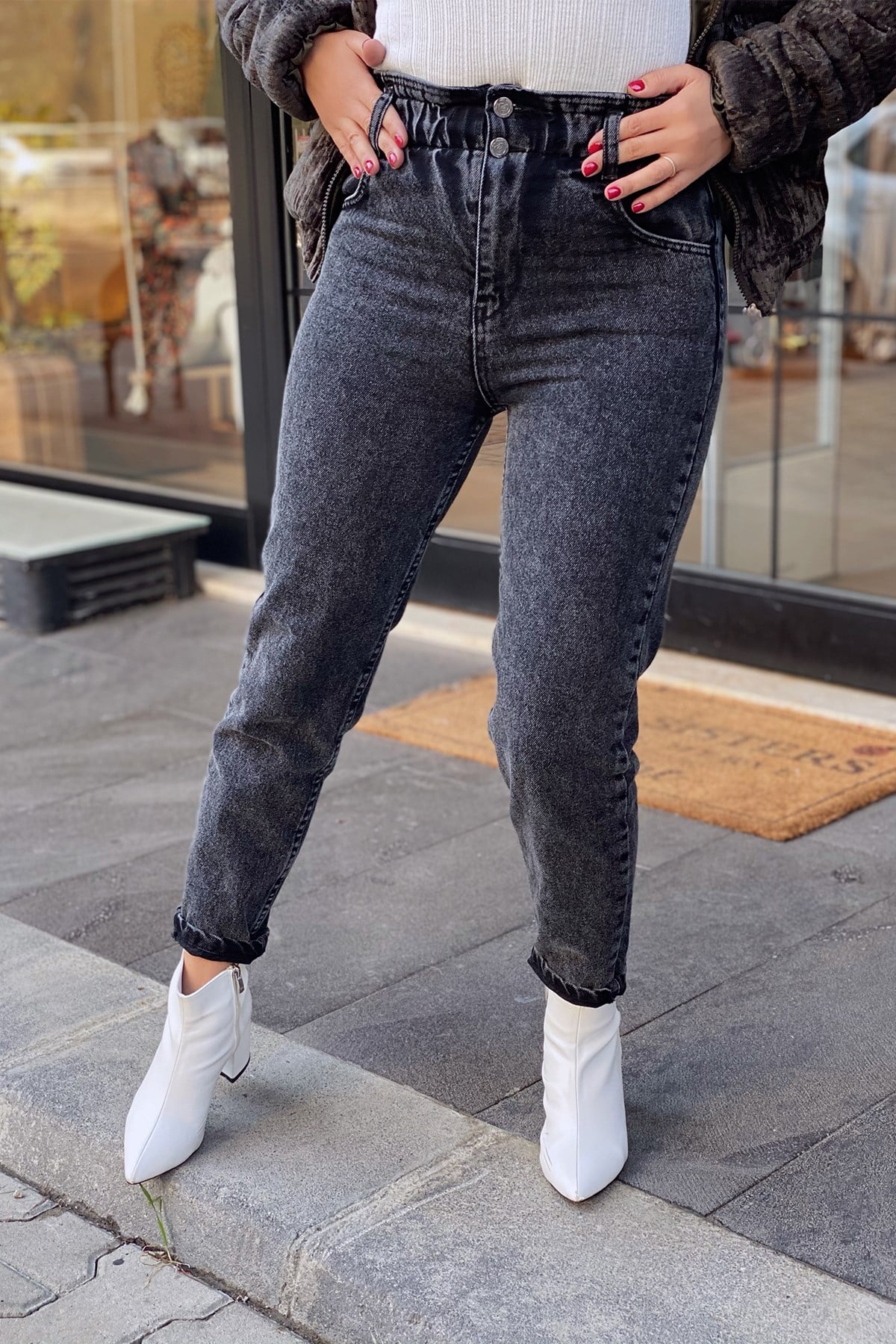 Beli Lastikli Füme Kot Pantolon