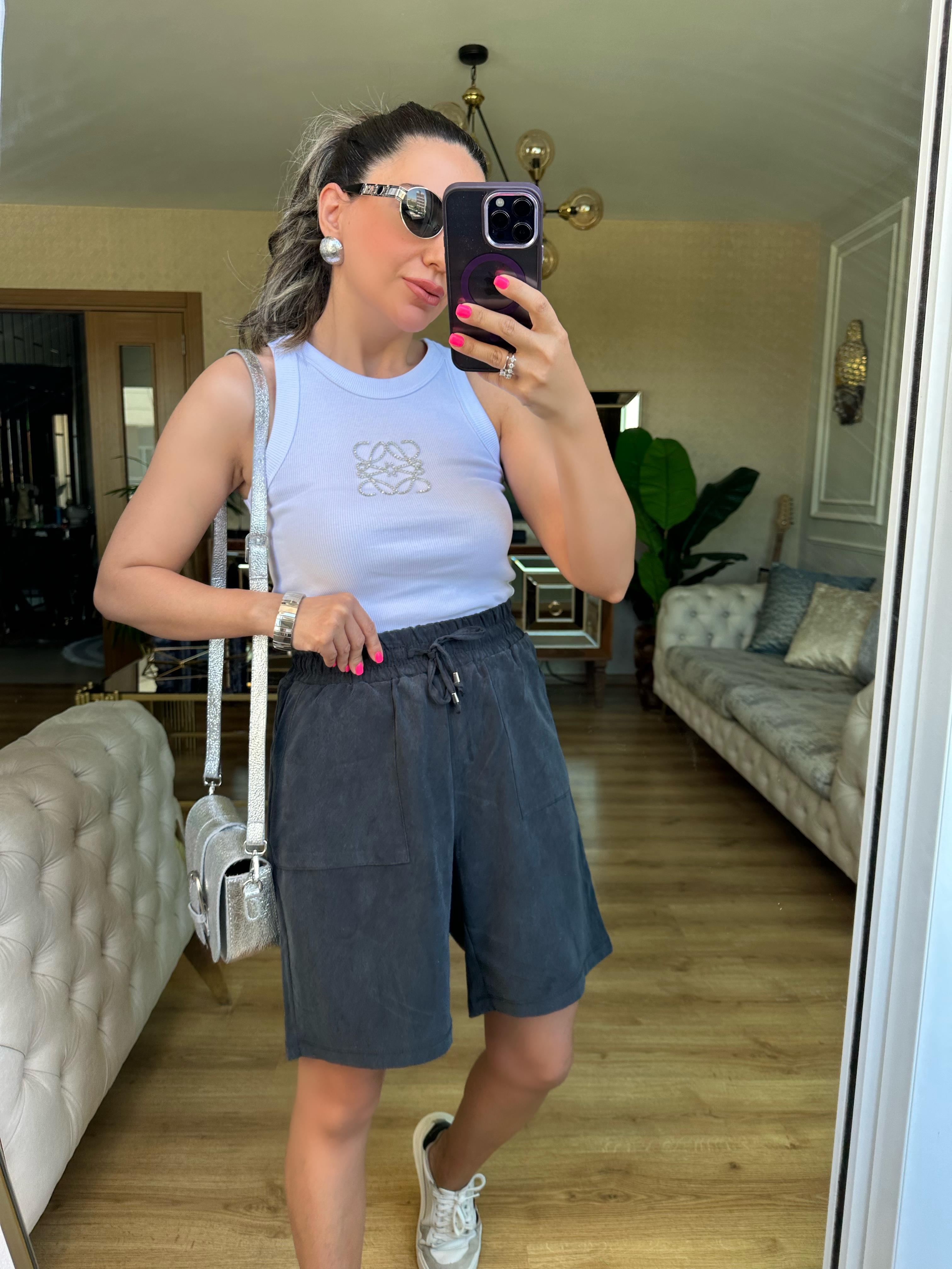 Beli Lastikli Orj Antrasit Tensel Şort