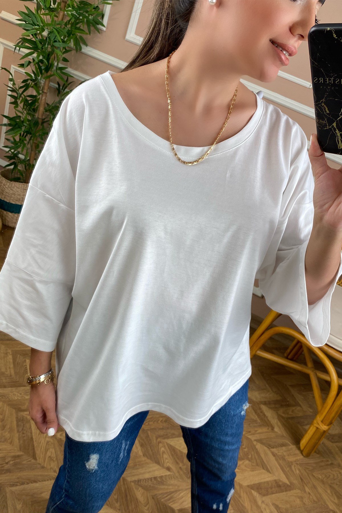 Beyaz Basic Salaş Tshirt