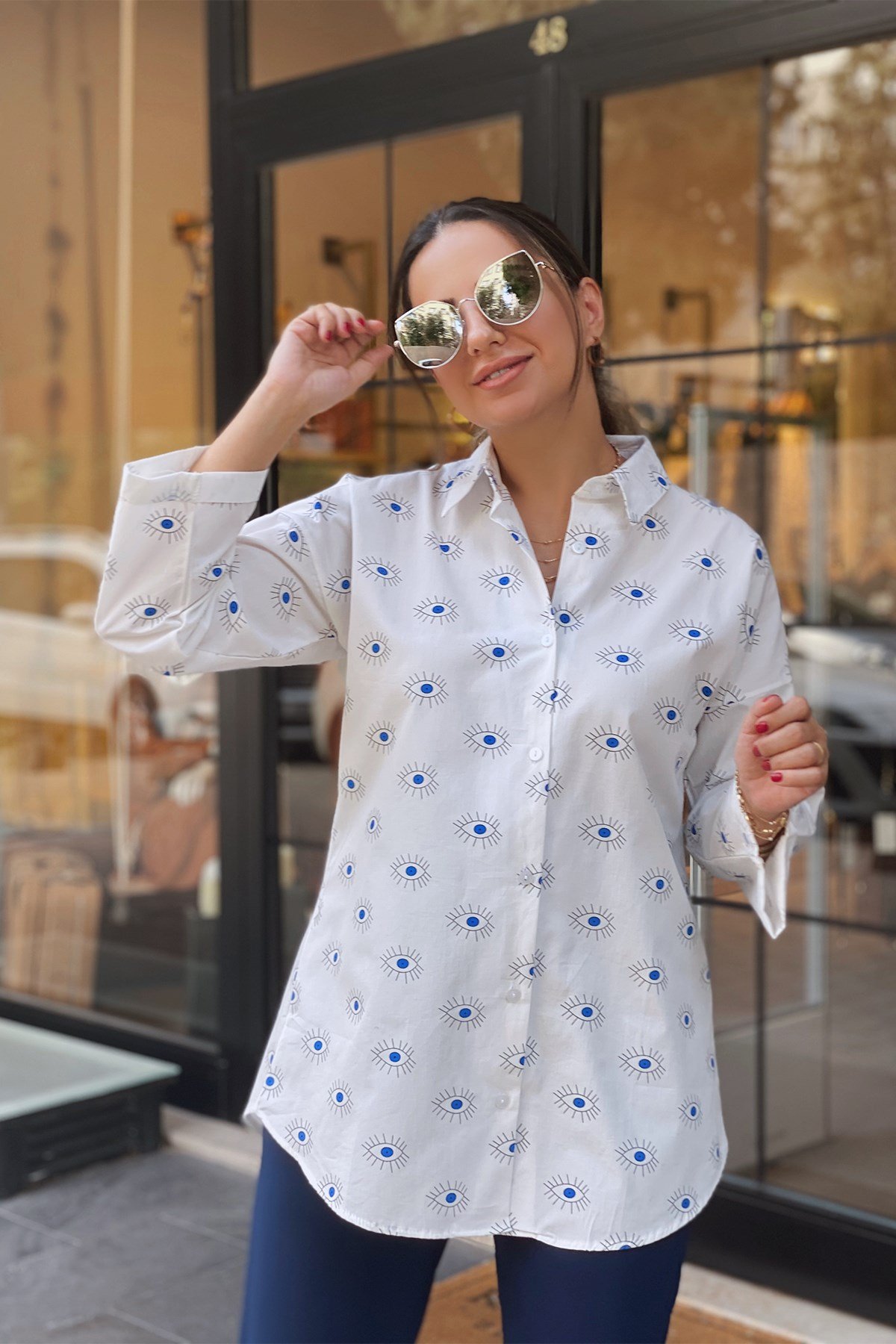 Beyaz Göz Desenli Gömlek