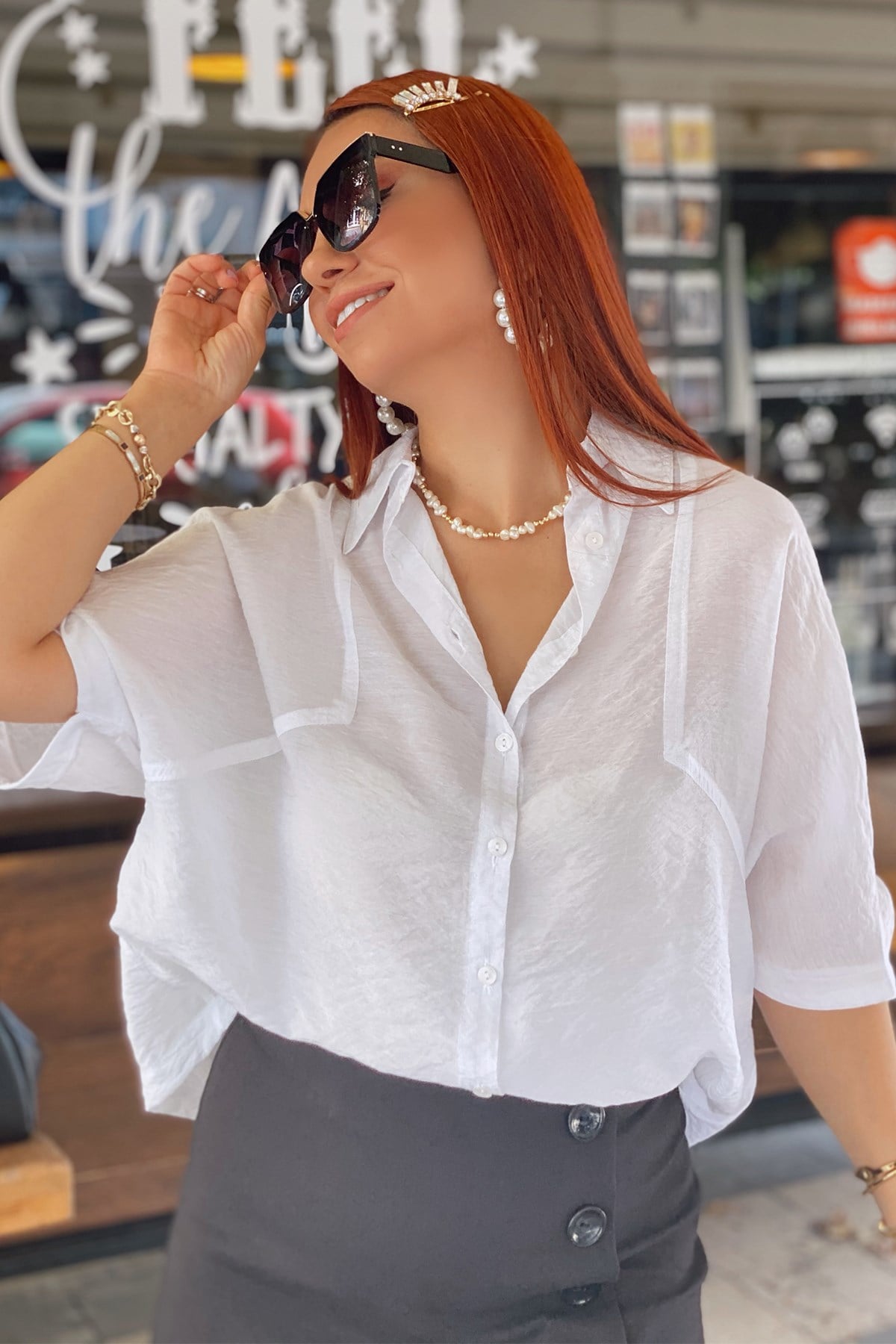 Beyaz Oversize Gömlek