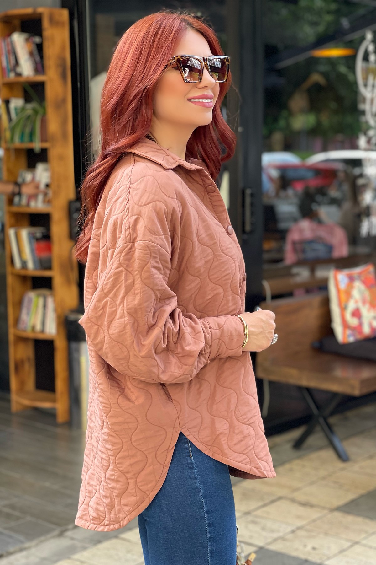Çıtçıtlı Kapitone Kahve Ceket