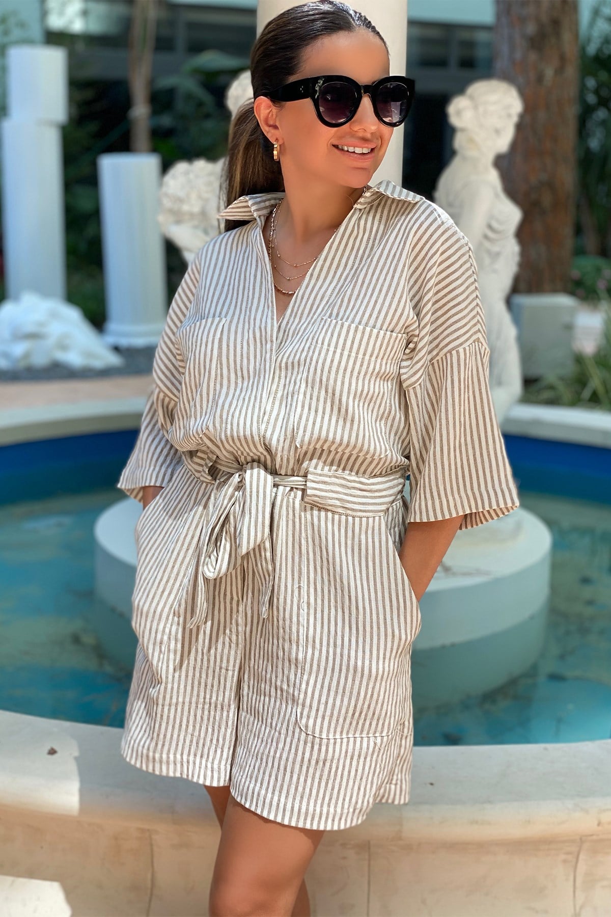 Çizgili Şort Tulum