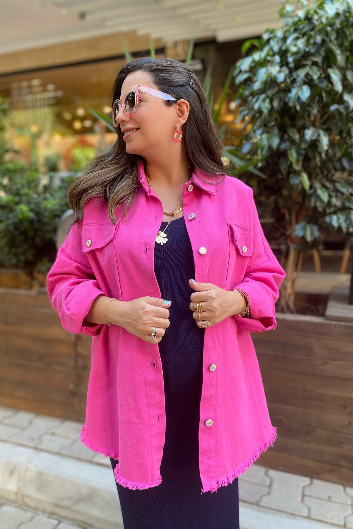 Eteği Püsküllü Pembe Gabardin Ceket