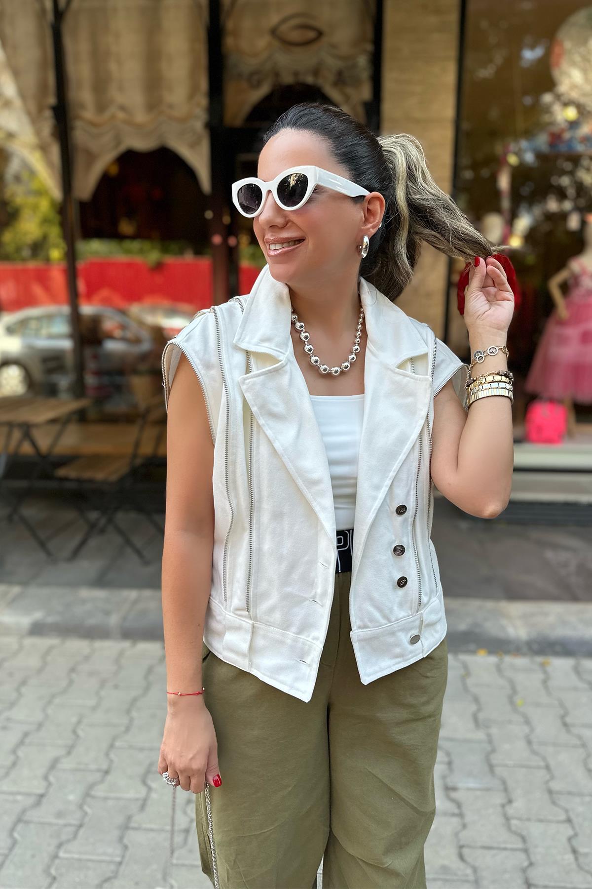 Fermuar Ve Kol Cep Detay Tasarım Denim Ceket