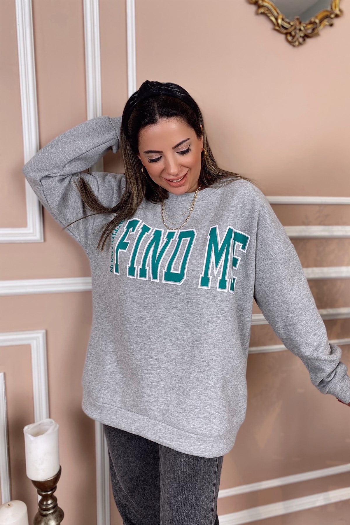 Gri Baskılı Sweatshirt