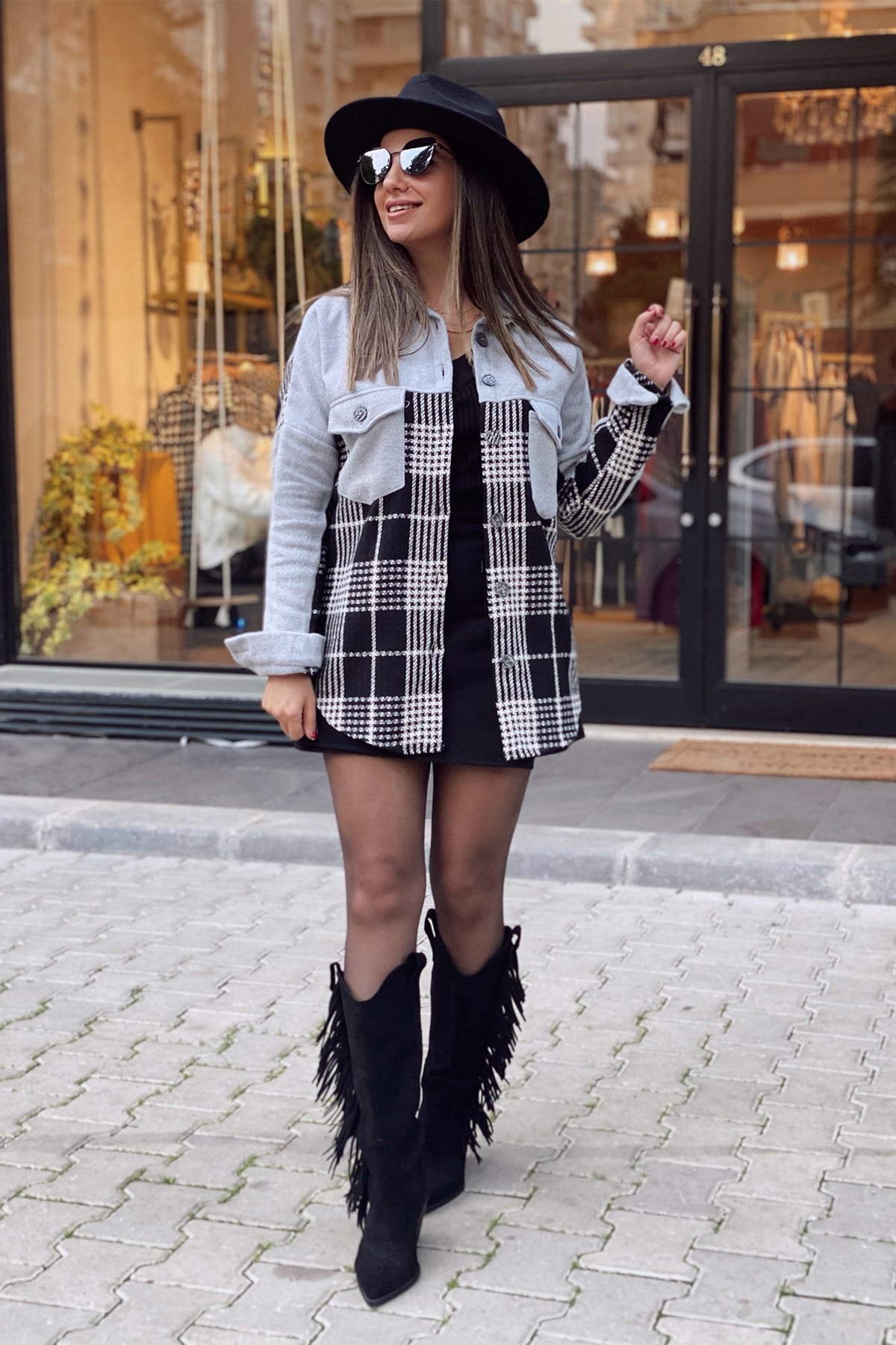 Gri Ekose Detaylı Oduncu Gömlek