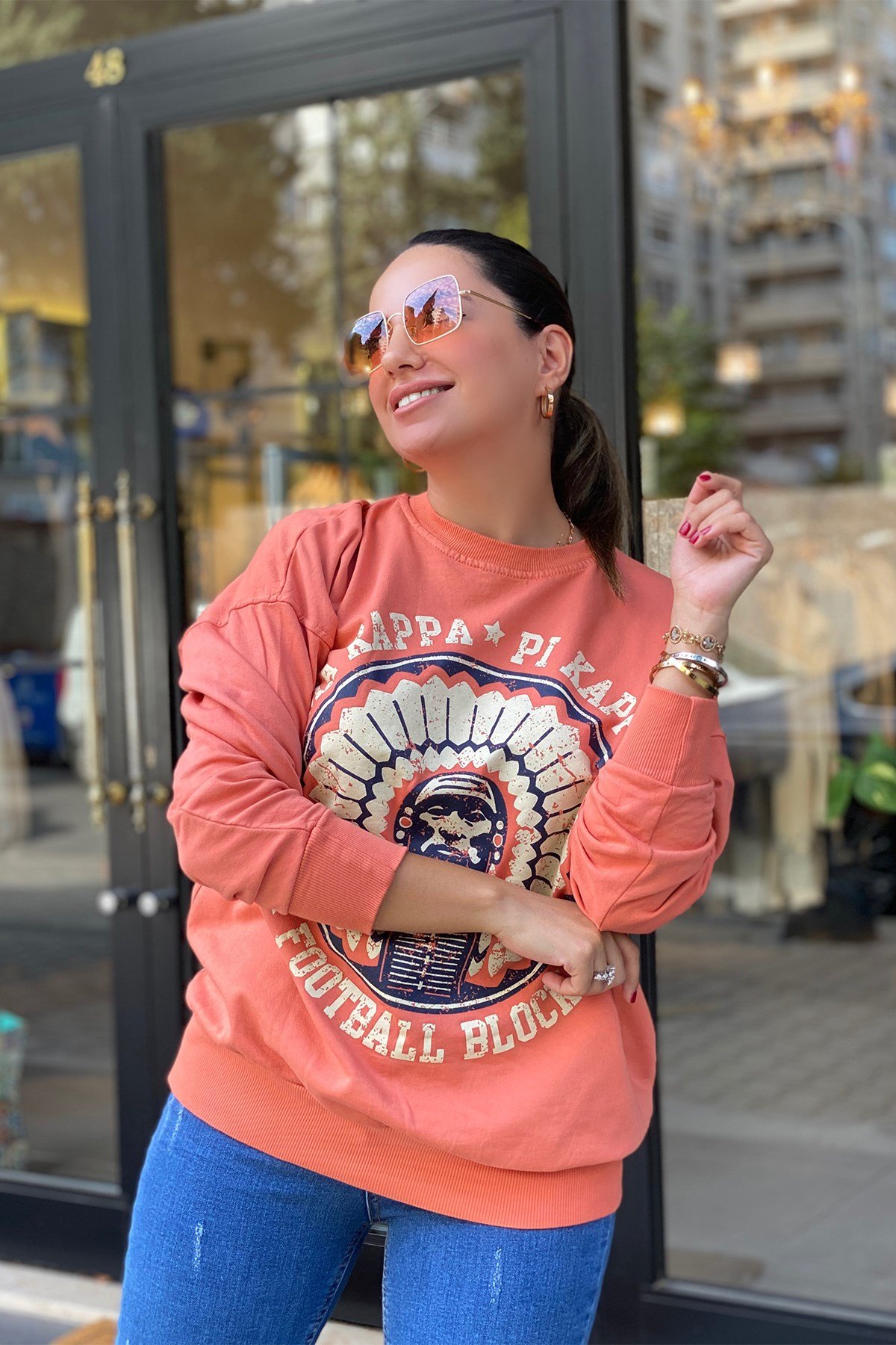 Gülkurusu Önü Baskılı Sweatshirt