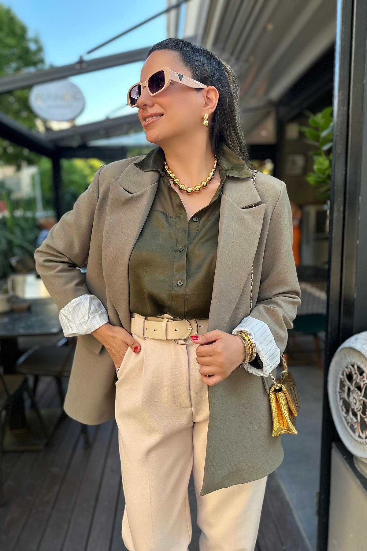 Haki Yeşil İçi Astarlı Blazer Ceket