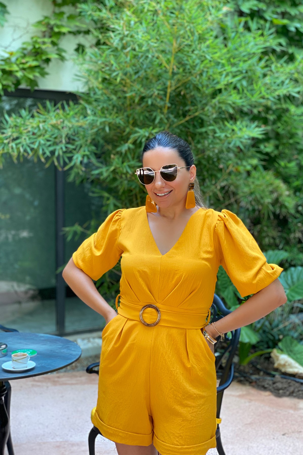 Hardal Kemerli Şort Tulum