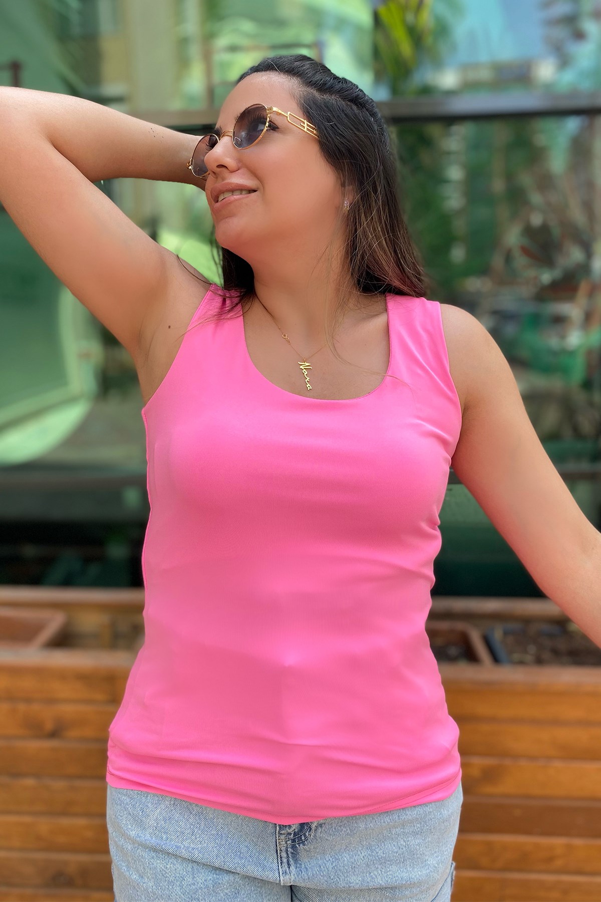 Kalın Askılı Pembe Bluz 