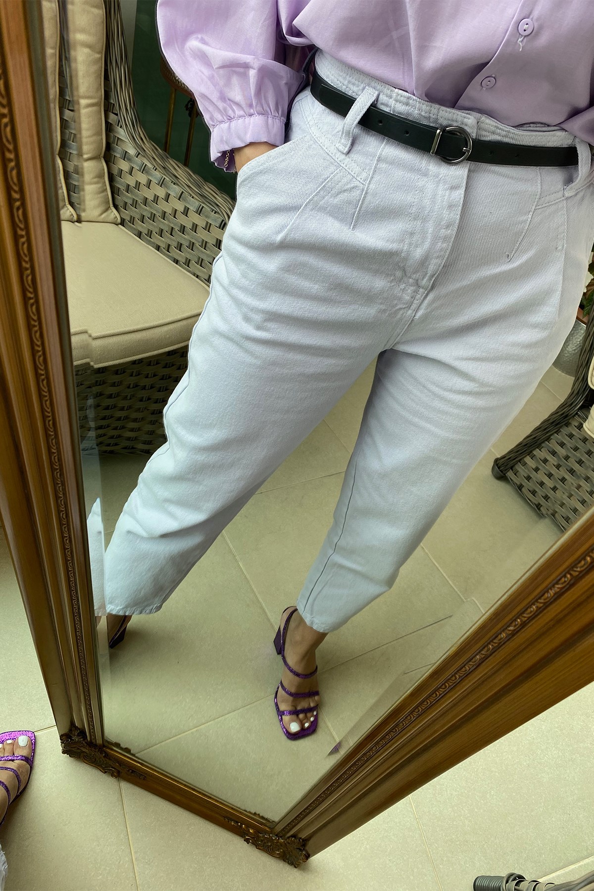 Kemerli Lila Pantolon
