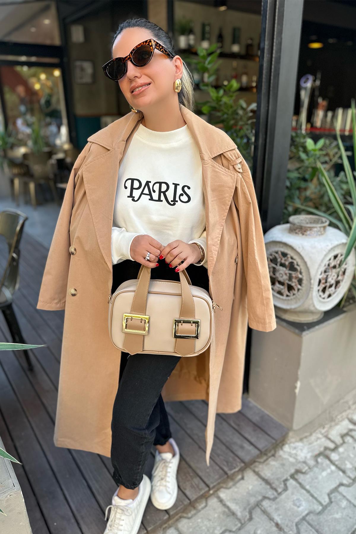 Kendinden Kuşaklı Camel Trençkot