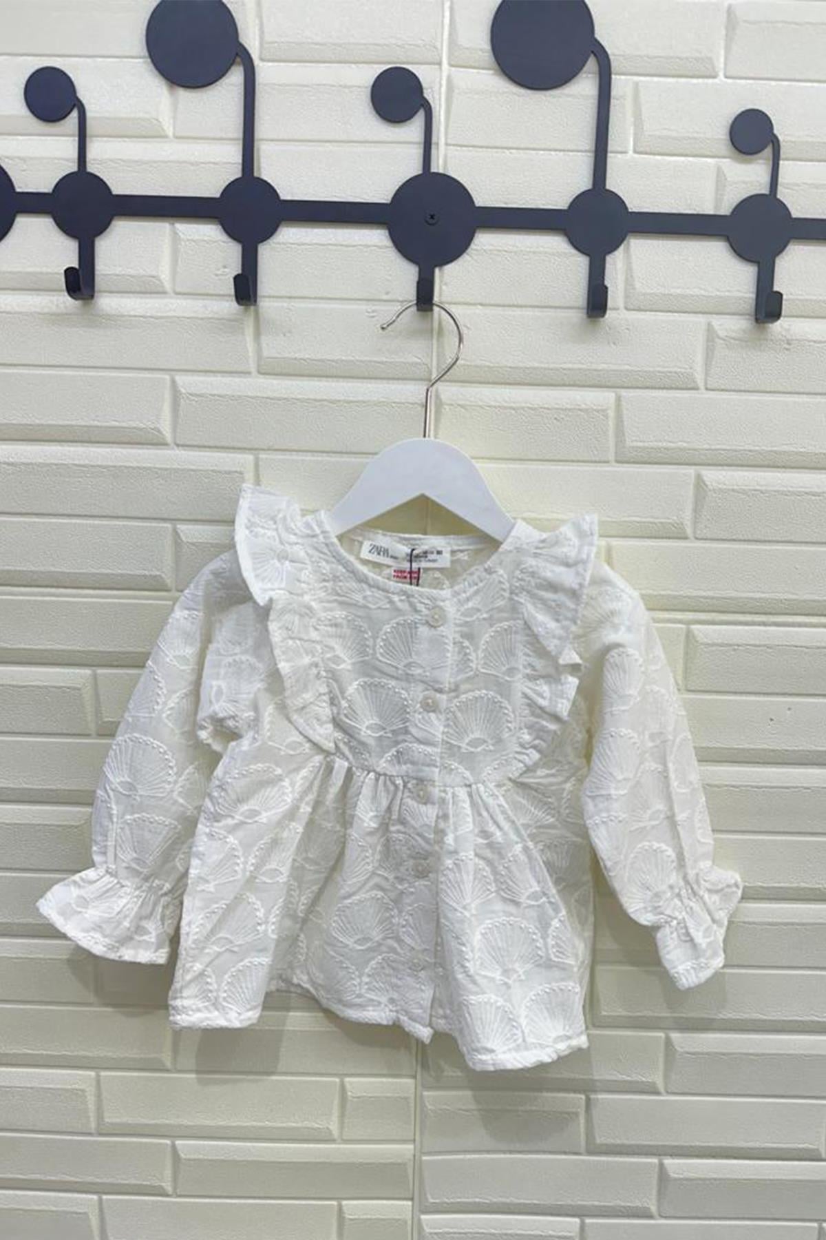 Kids Beyaz Fistolu Dokuma Gömlek