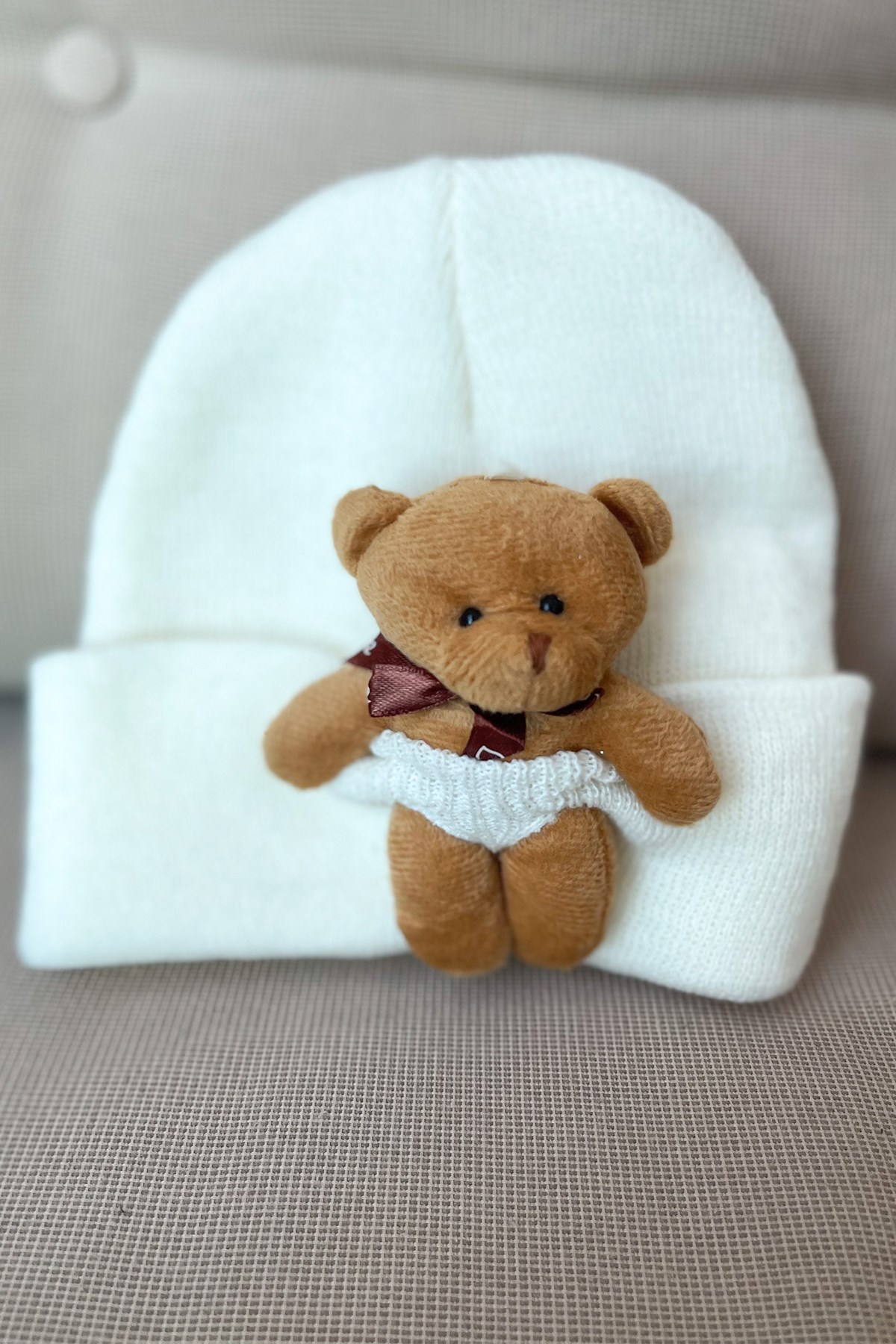 Kids Ekru Ayıcıklı Bere