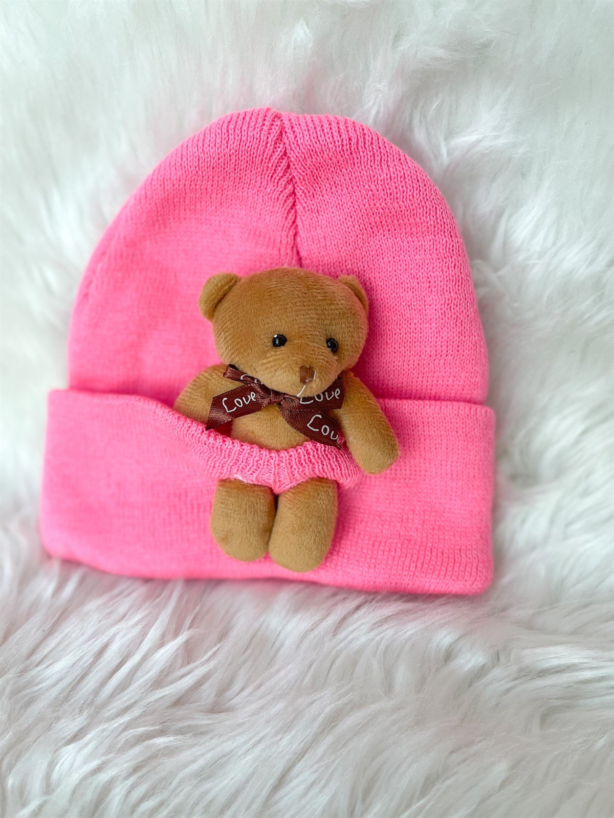 Kids Fuşya Ayıcıklı Bere