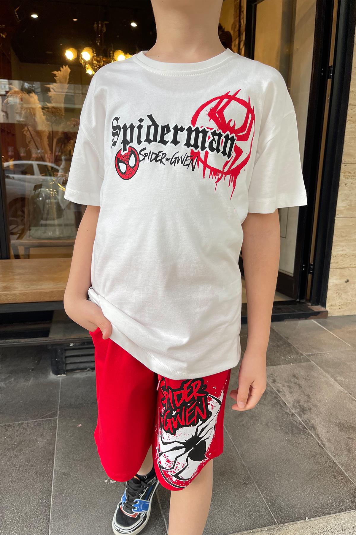 Kids Kırmızı Spiderman Desenli Şort Takım