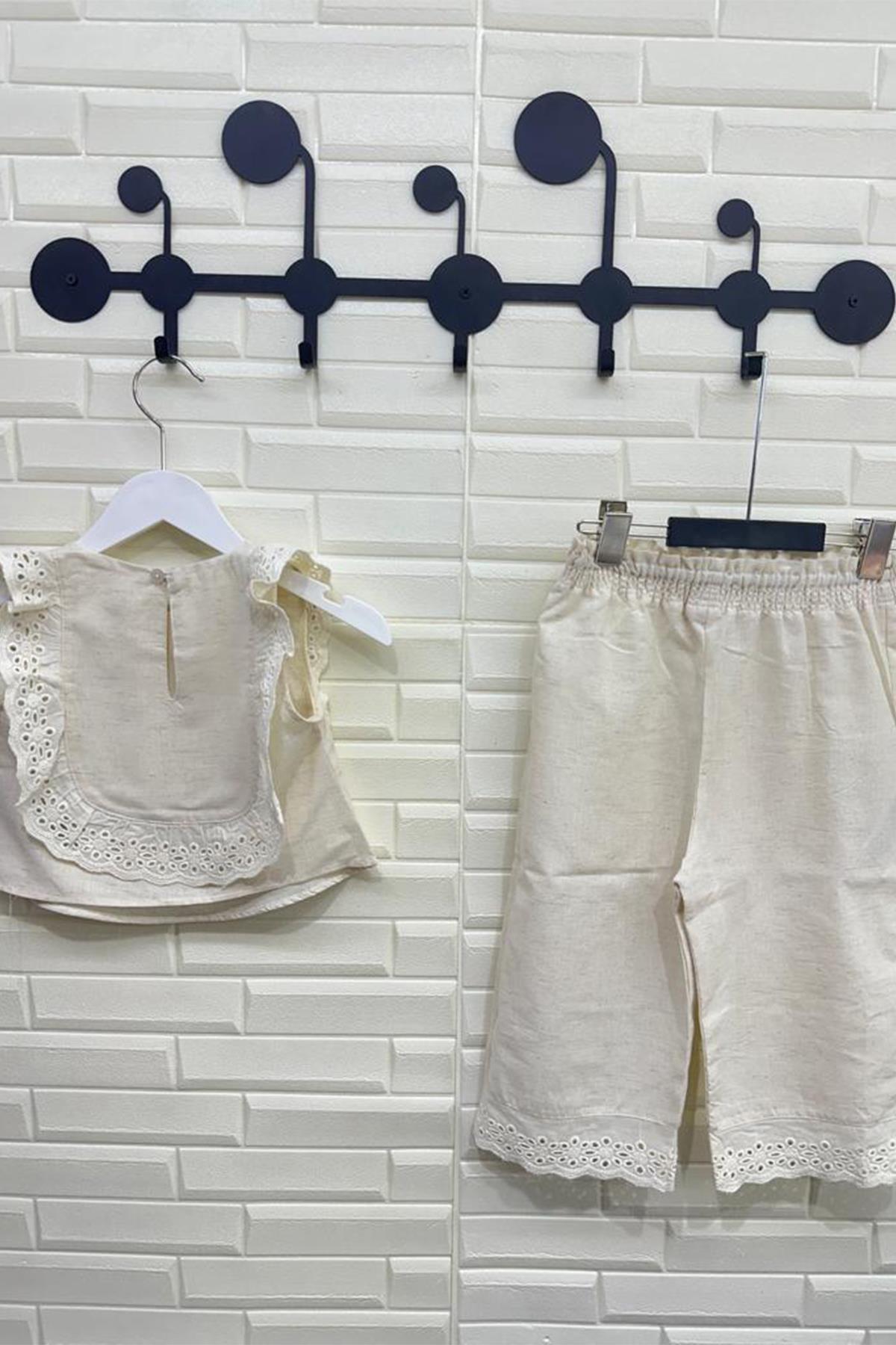 Kids Krem Güpür Detaylı Pantolon Takım