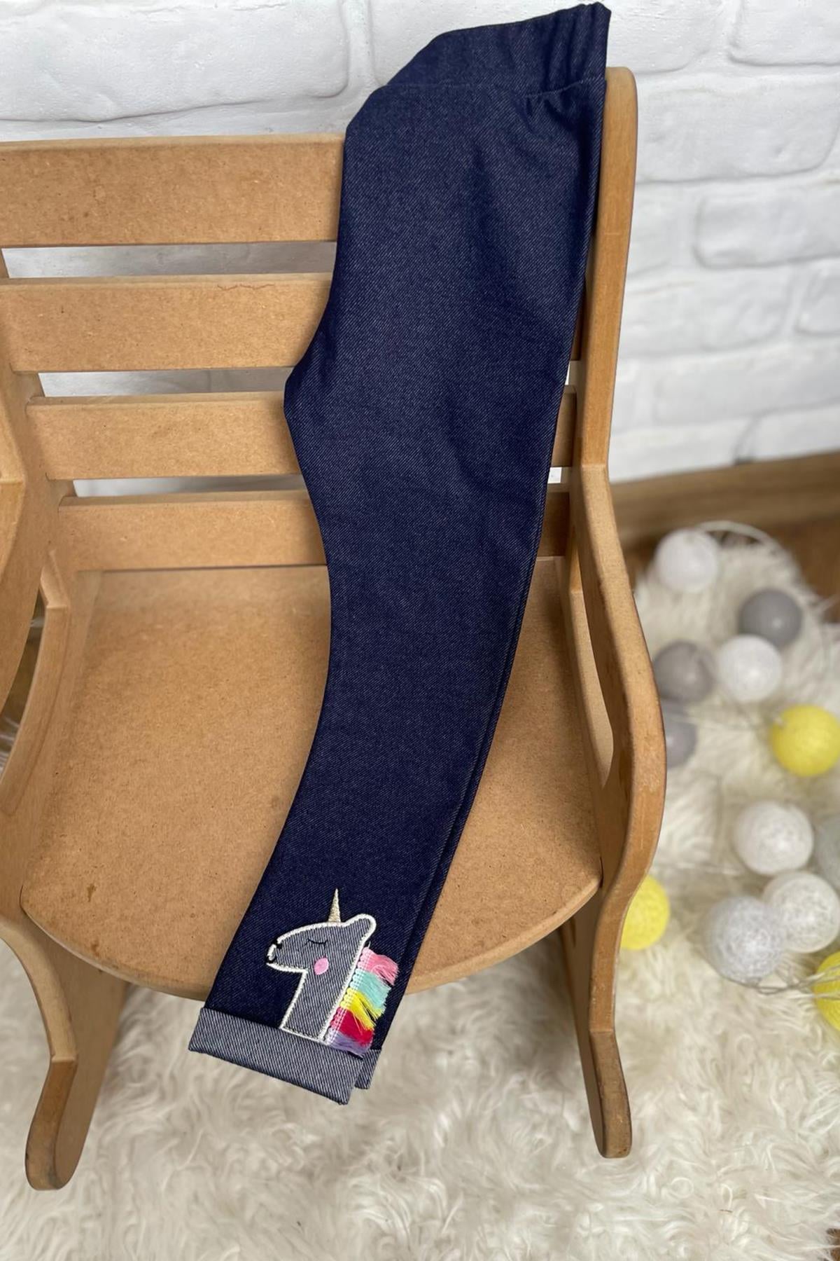 Kids Lacivert Paça Unicorn Detaylı Tayt