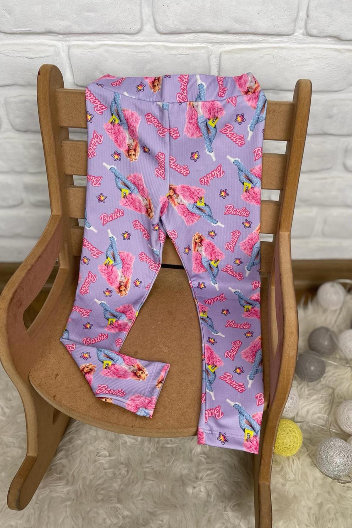 Kids Lila Barbie Baskılı Tayt