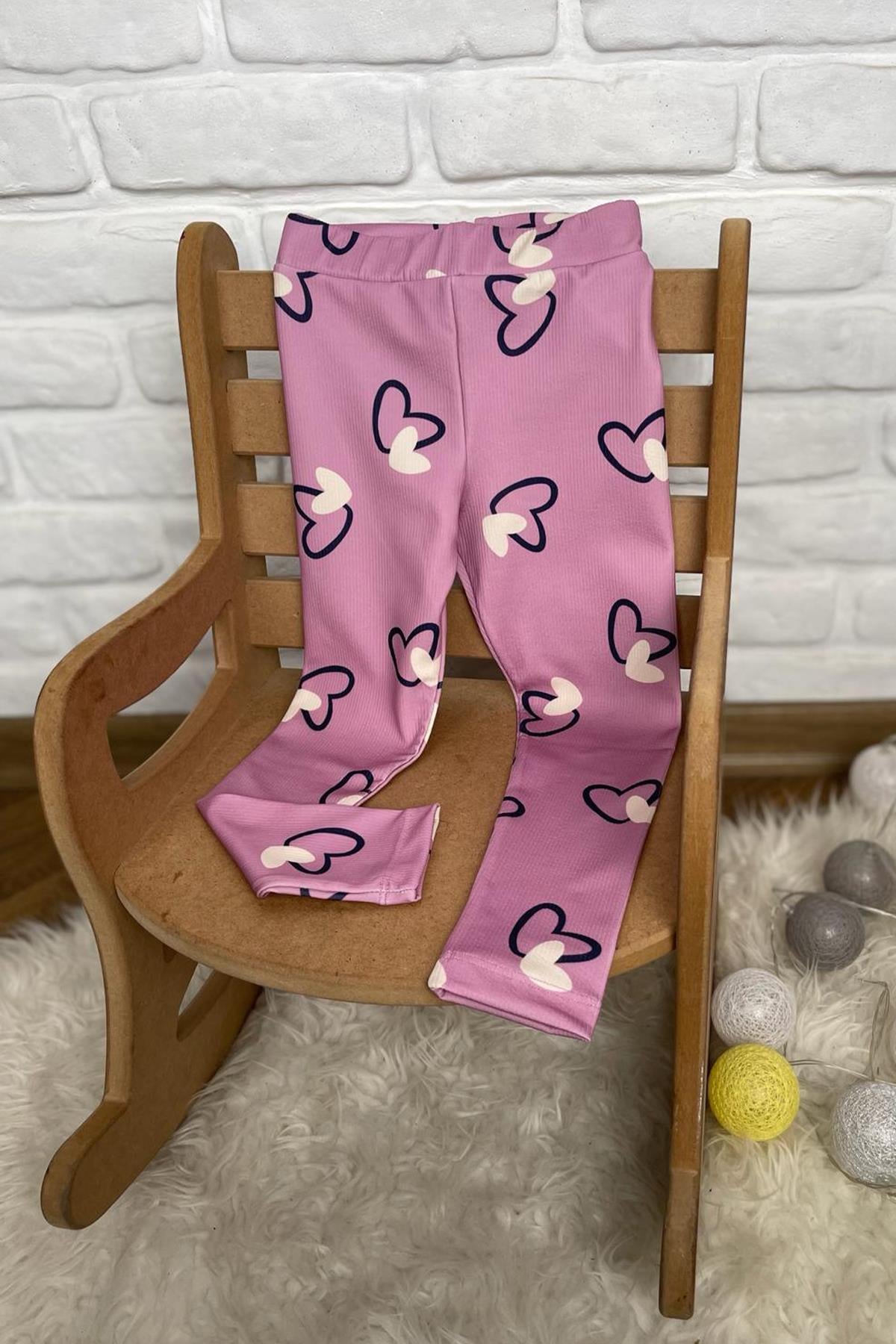 Kids Lila Kalp Baskılı Tayt