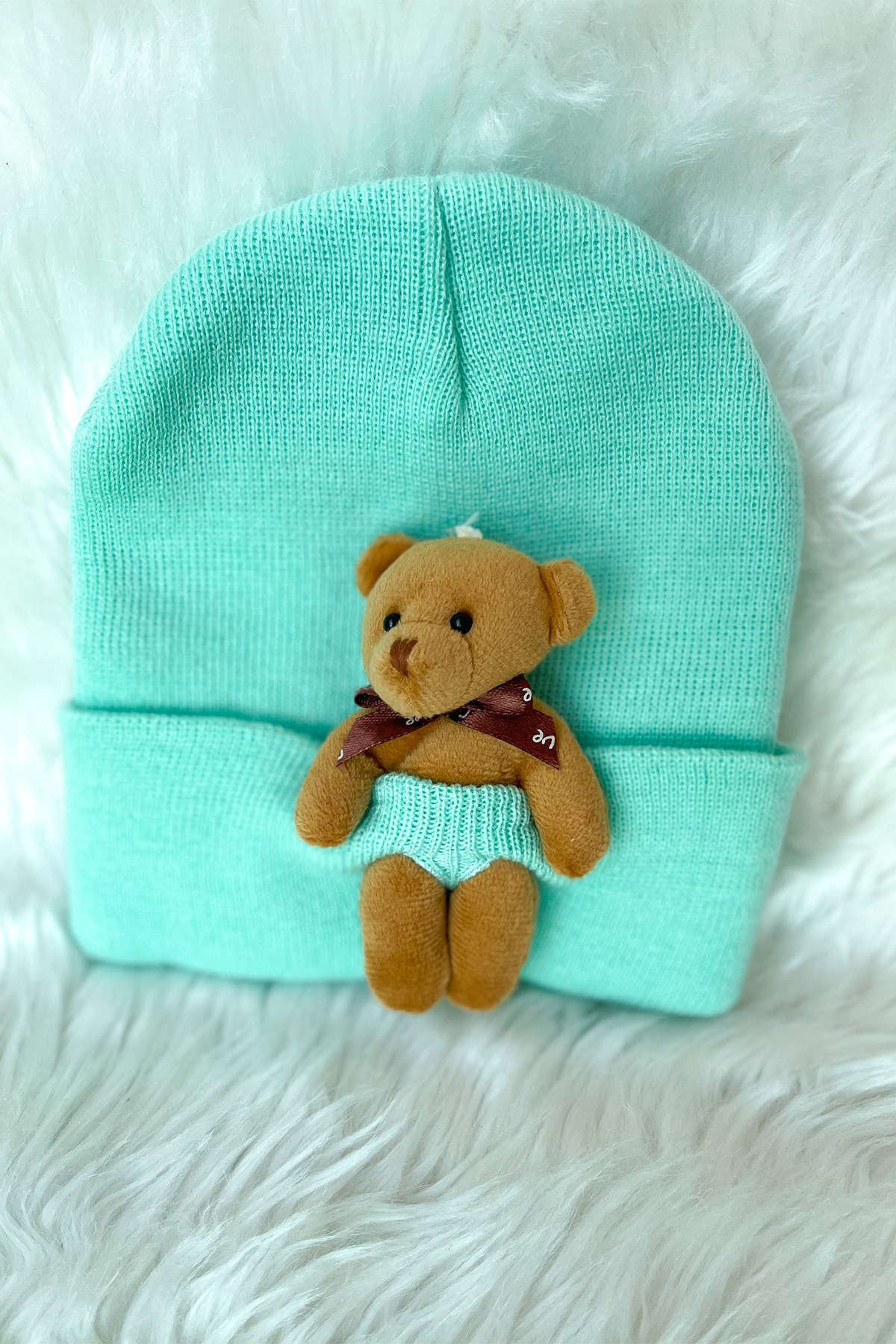 Kids Mint Yeşil Ayıcıklı Bere