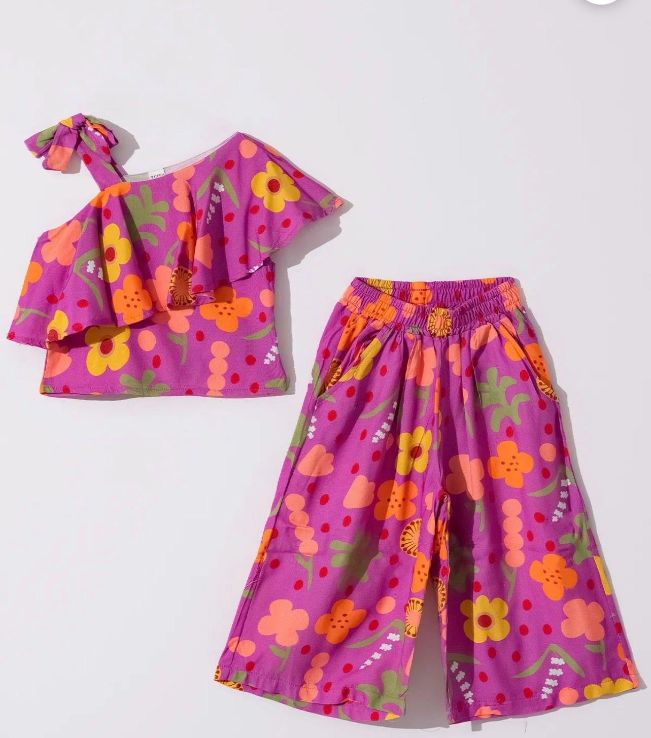 Kids Mor Desenli Pantolon Takım