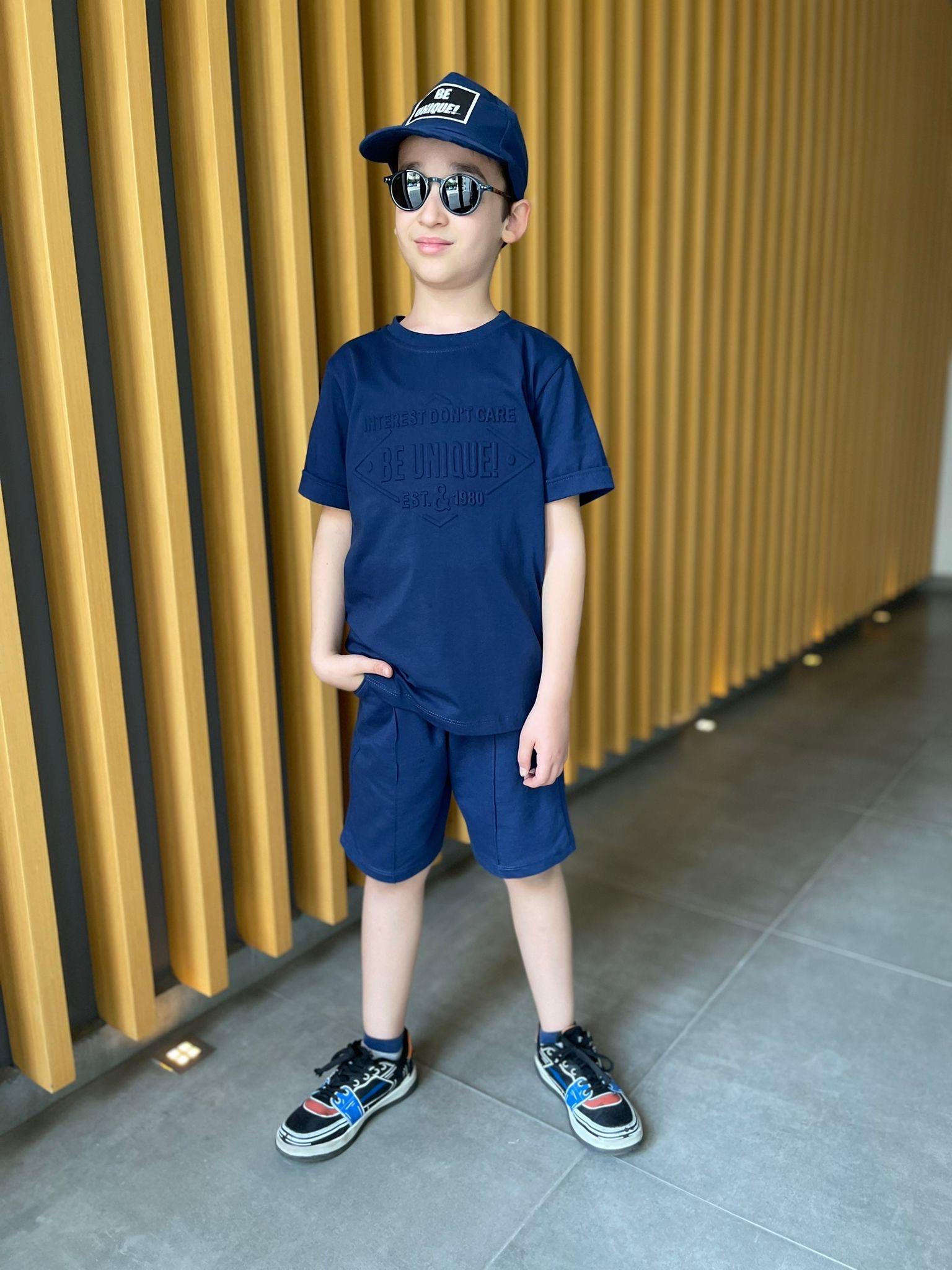 Kids Önü Kabartmalı Lacivert Şapkalı Takım