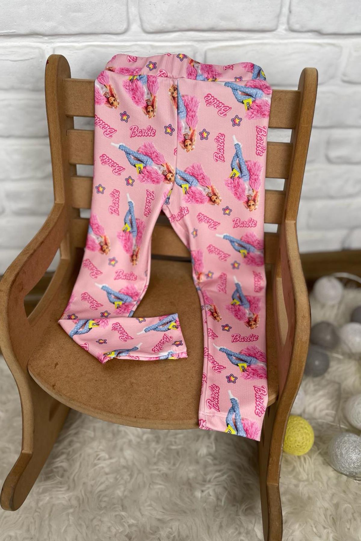 Kids Pembe Barbie Baskılı Tayt