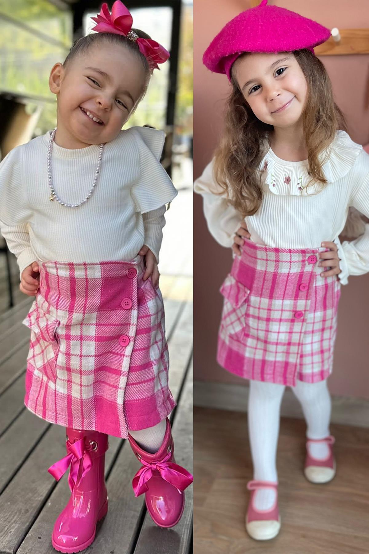 Kids Pembe Ekose Şort Etek