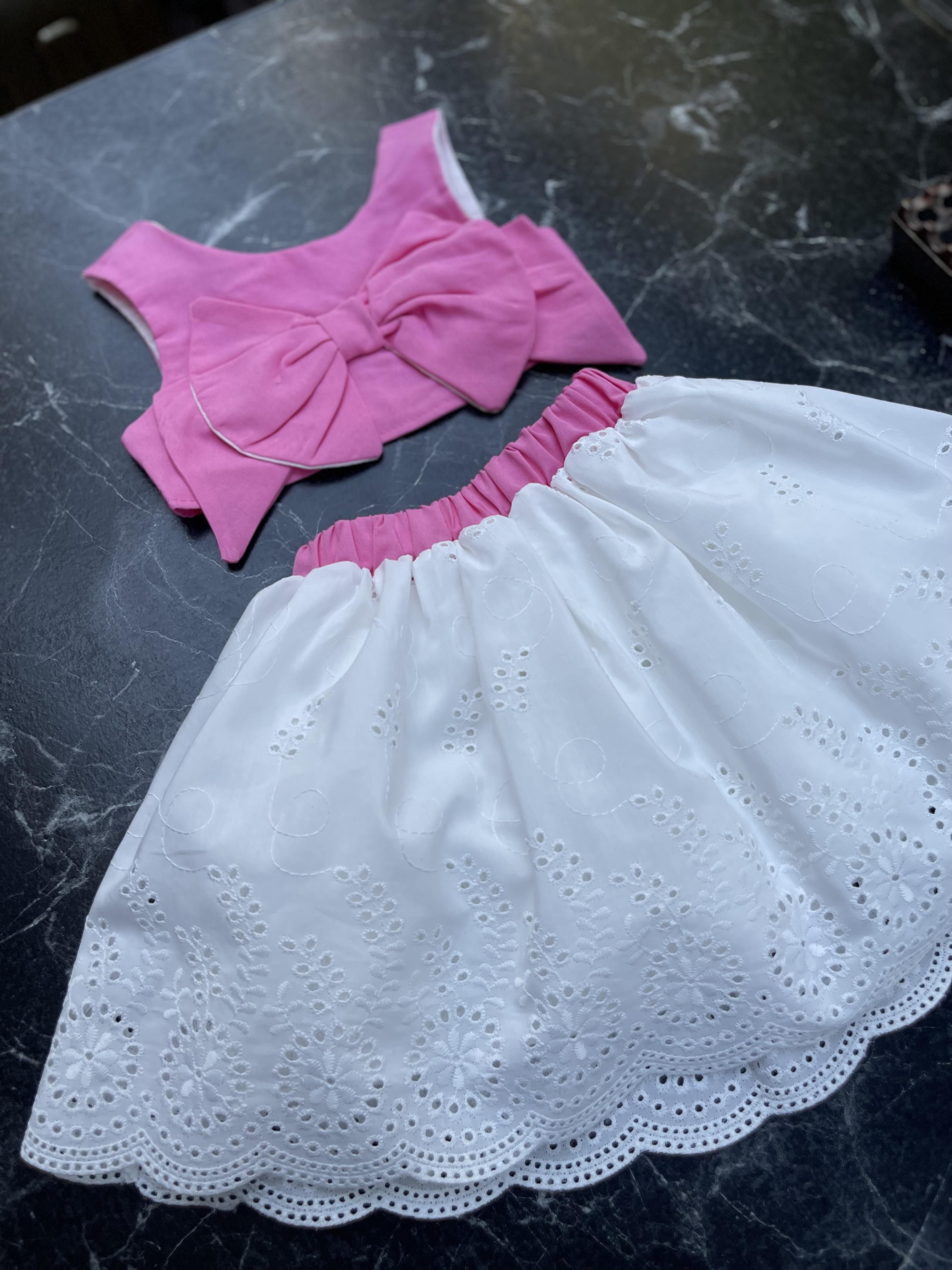 Kids Pembe Fiyonklu Etek Bluz Takım