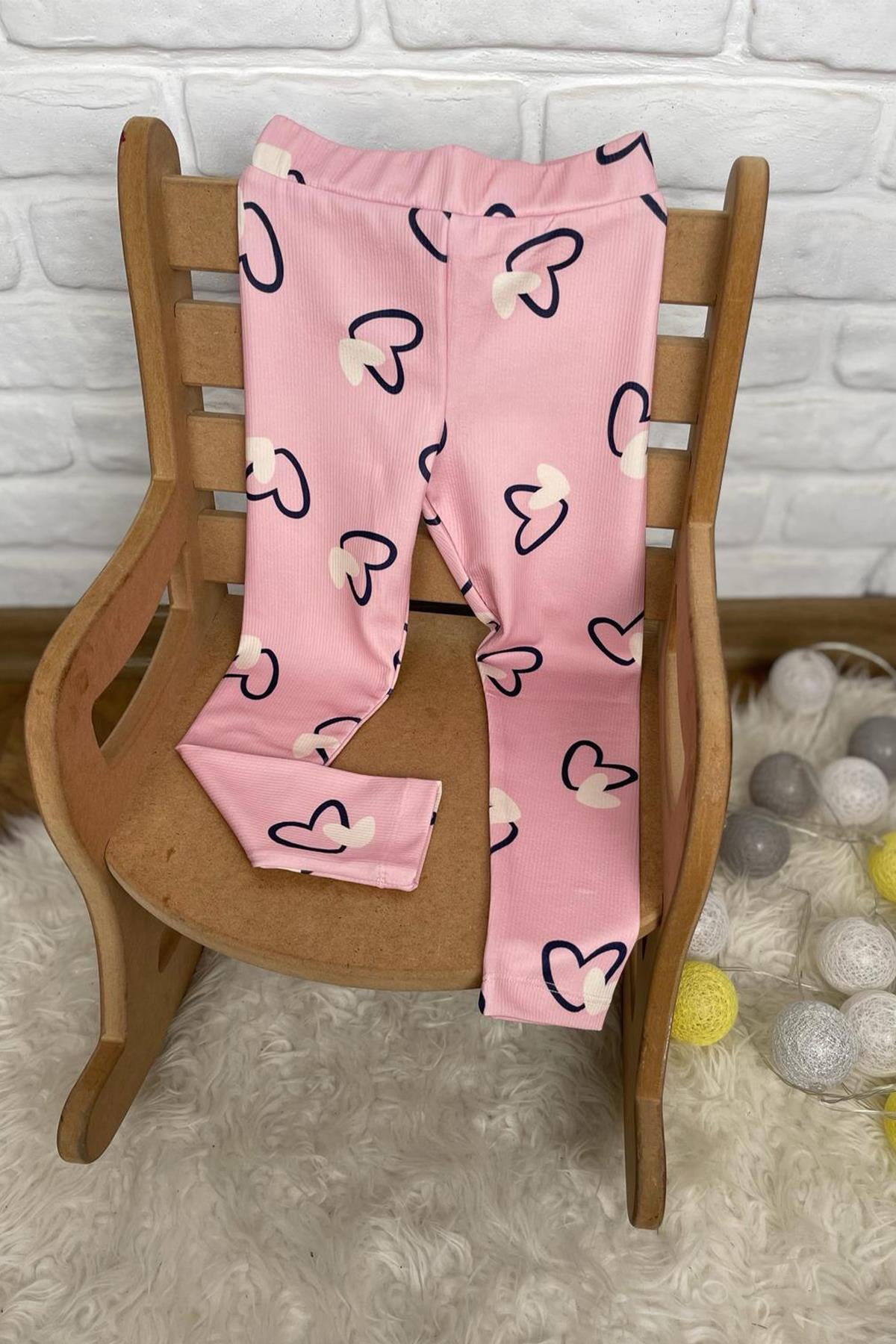 Kids Pembe Kalp Baskılı Tayt