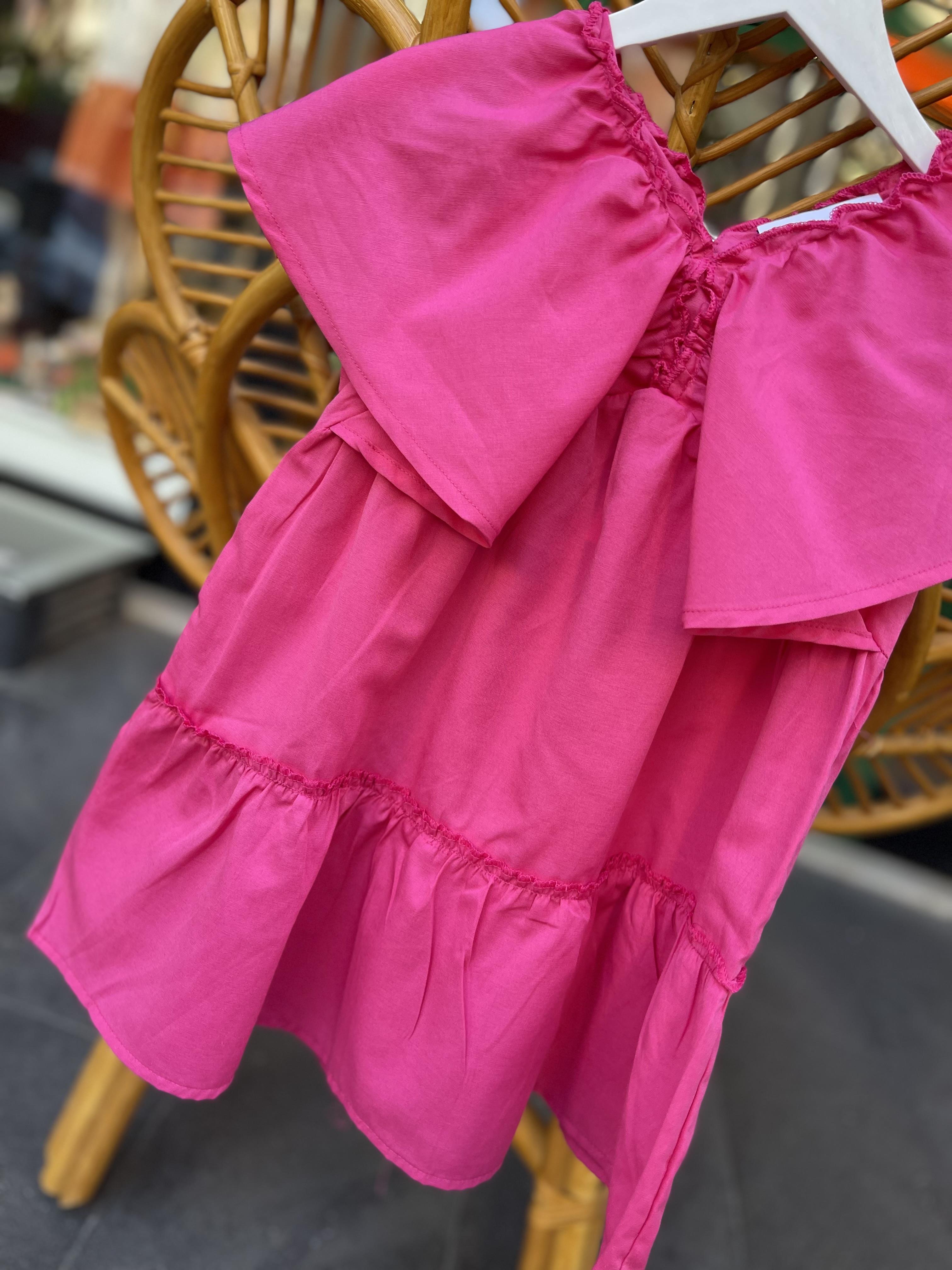 Kids Pembe Kolları Volanlı Poplin Elbise