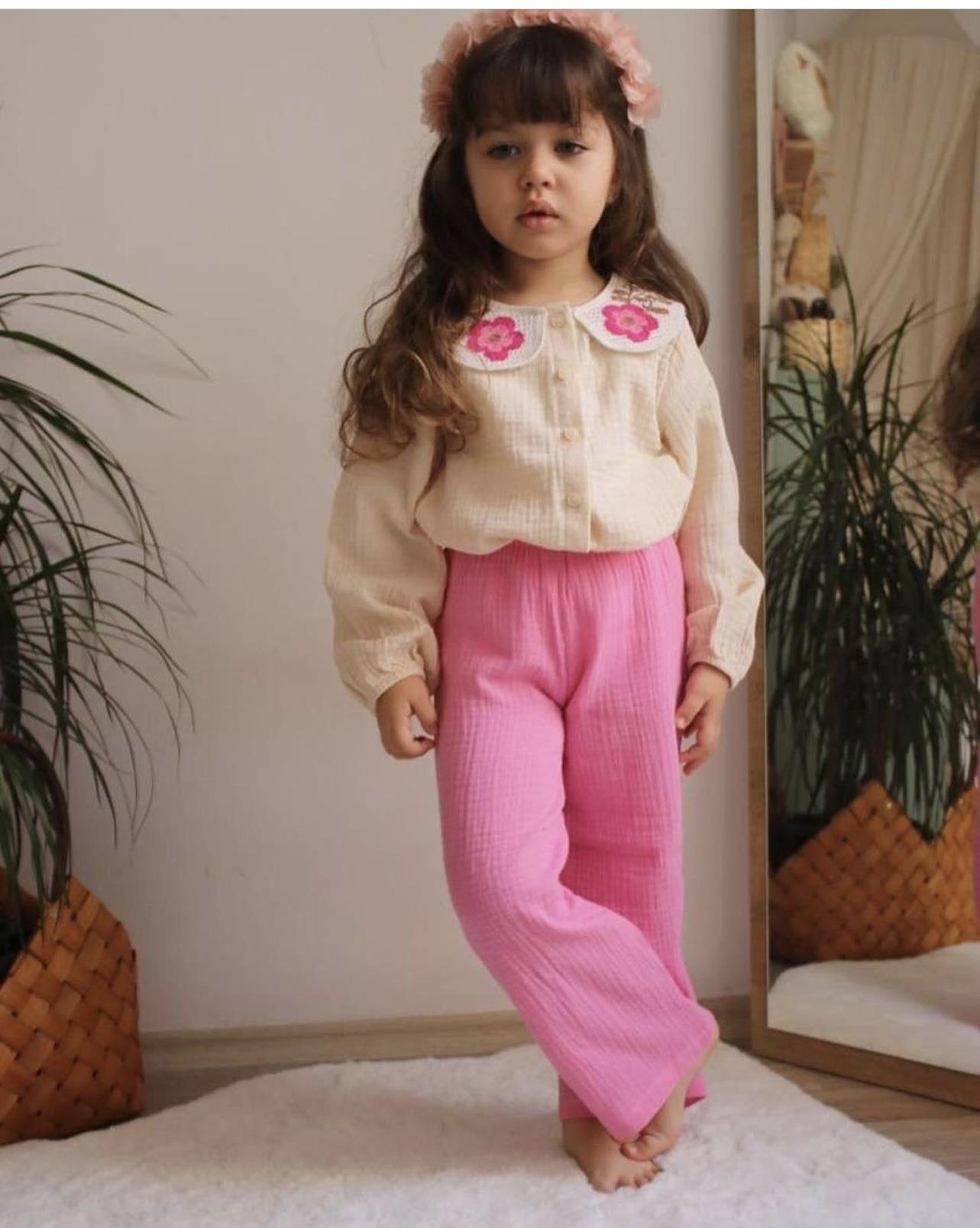 Kids Pembe Pantolonlu Müslin Kız Takım