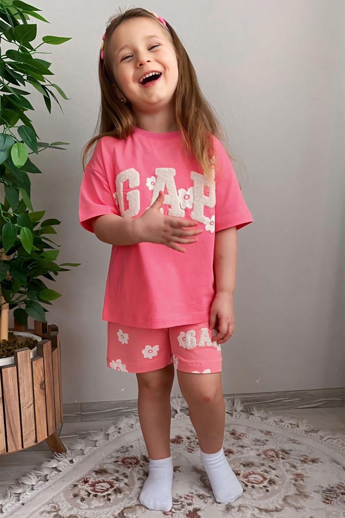 Kids Pembe Papatyalı Şort Takım