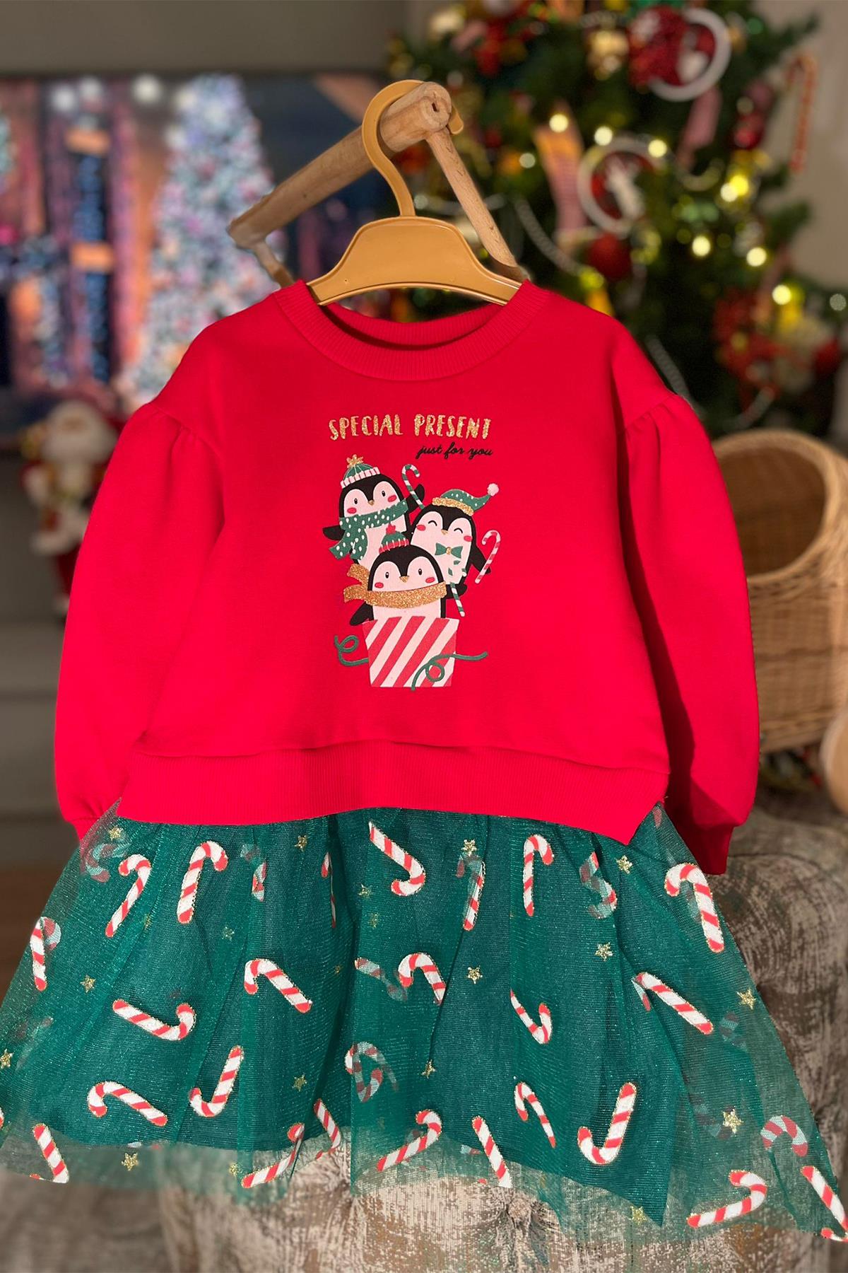 Kids Penguen Baskılı Elbise