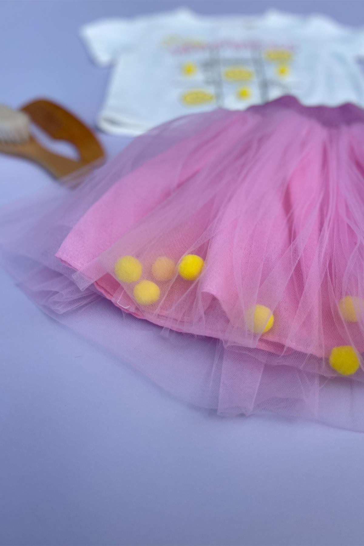Kids Ponponlu Pembe Etekli Takım