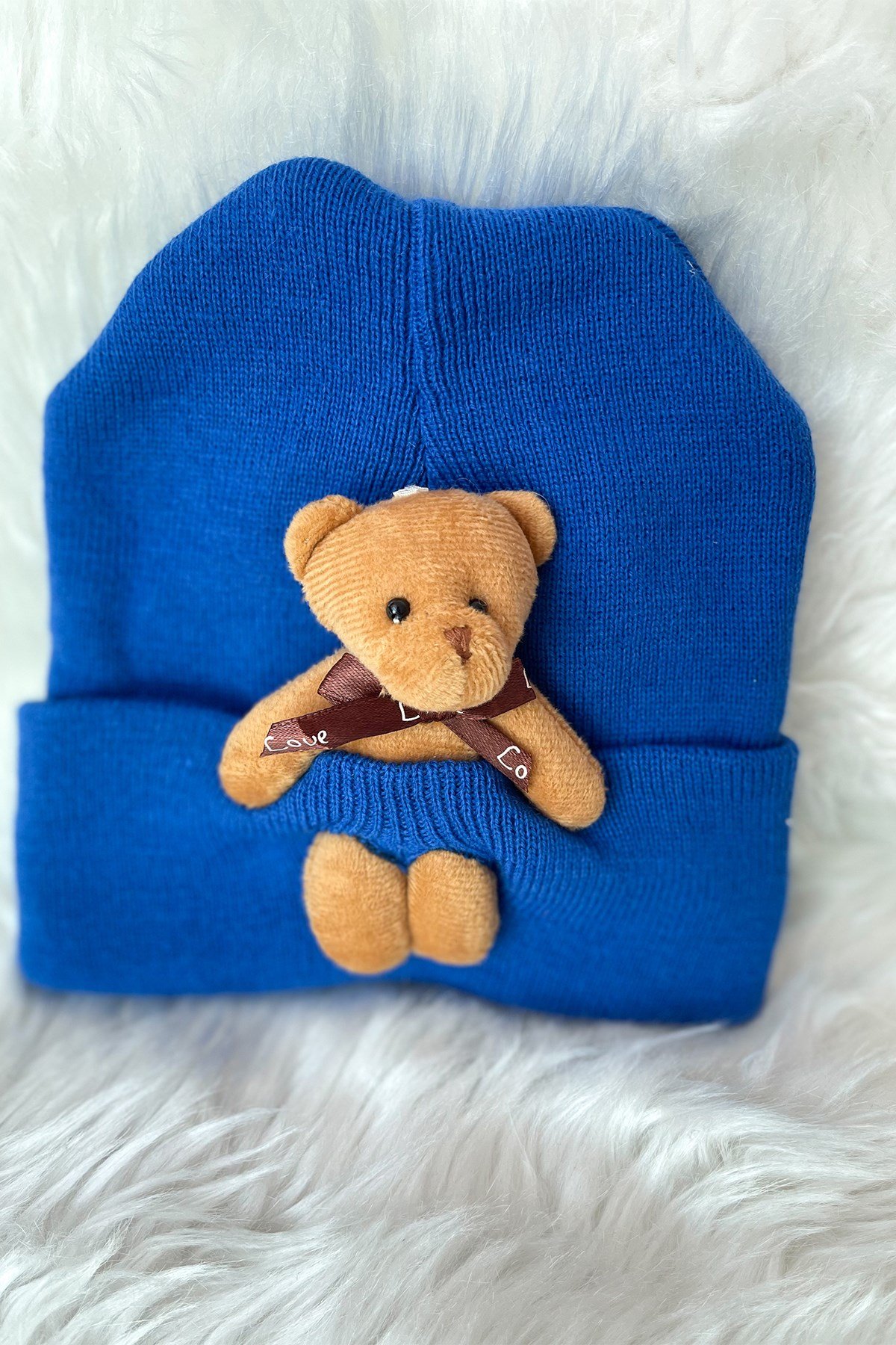 Kids Saks Mavi Ayıcıklı Bere