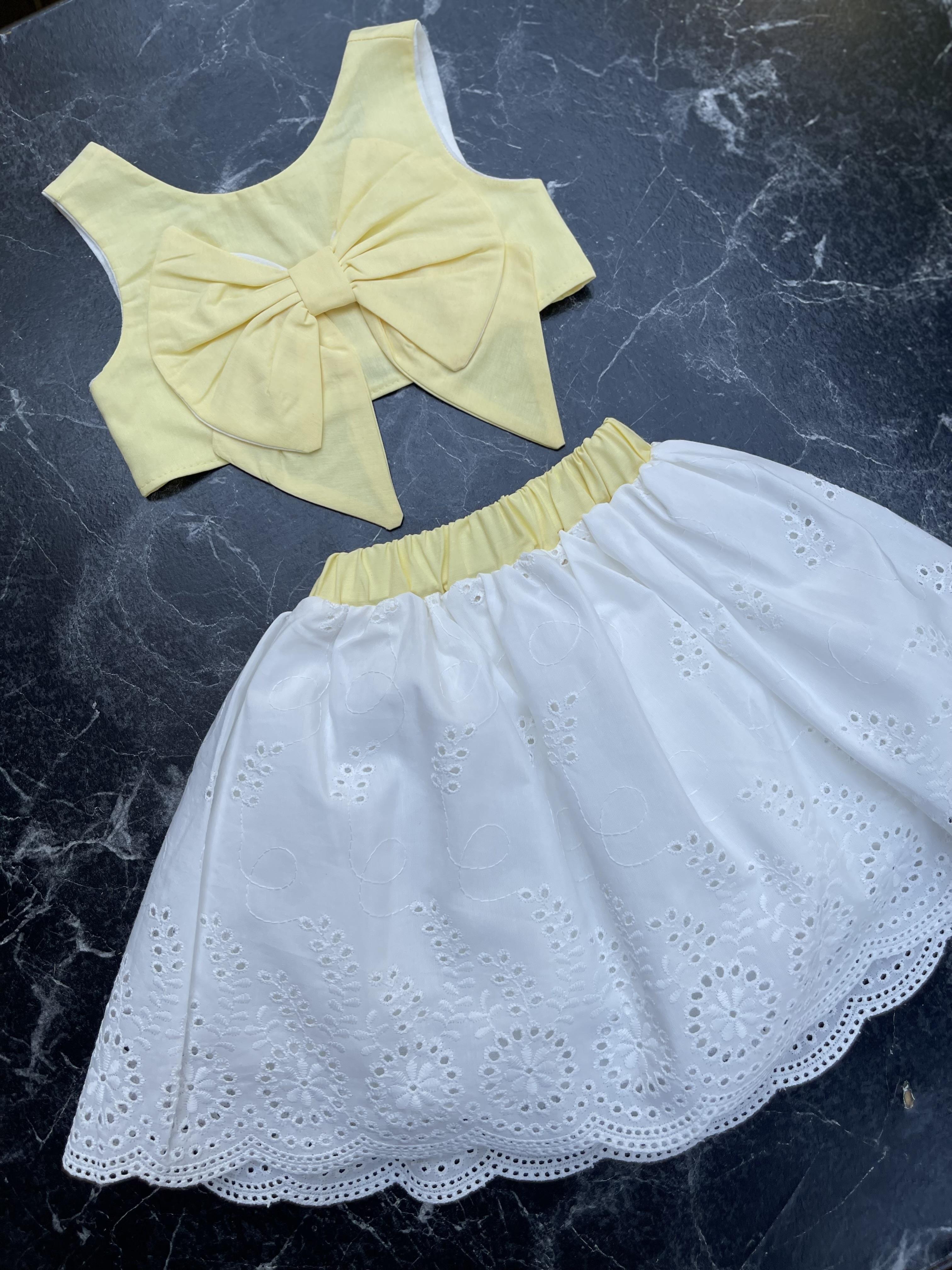Kids Sarı Fiyonklu Etek Bluz Takım