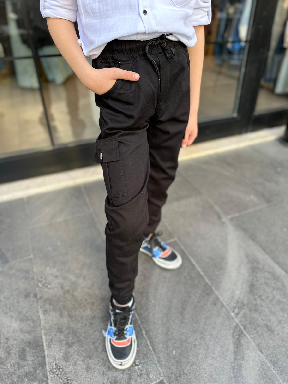 Kids Siyah Kargo Cepli Pantolon