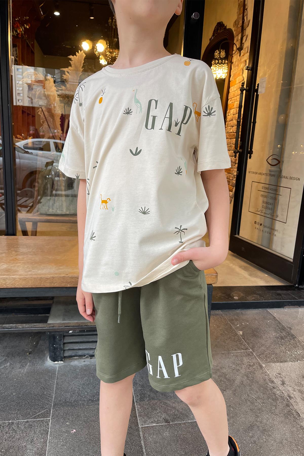 Kids Yeşil Gap Desenli Şort Takım